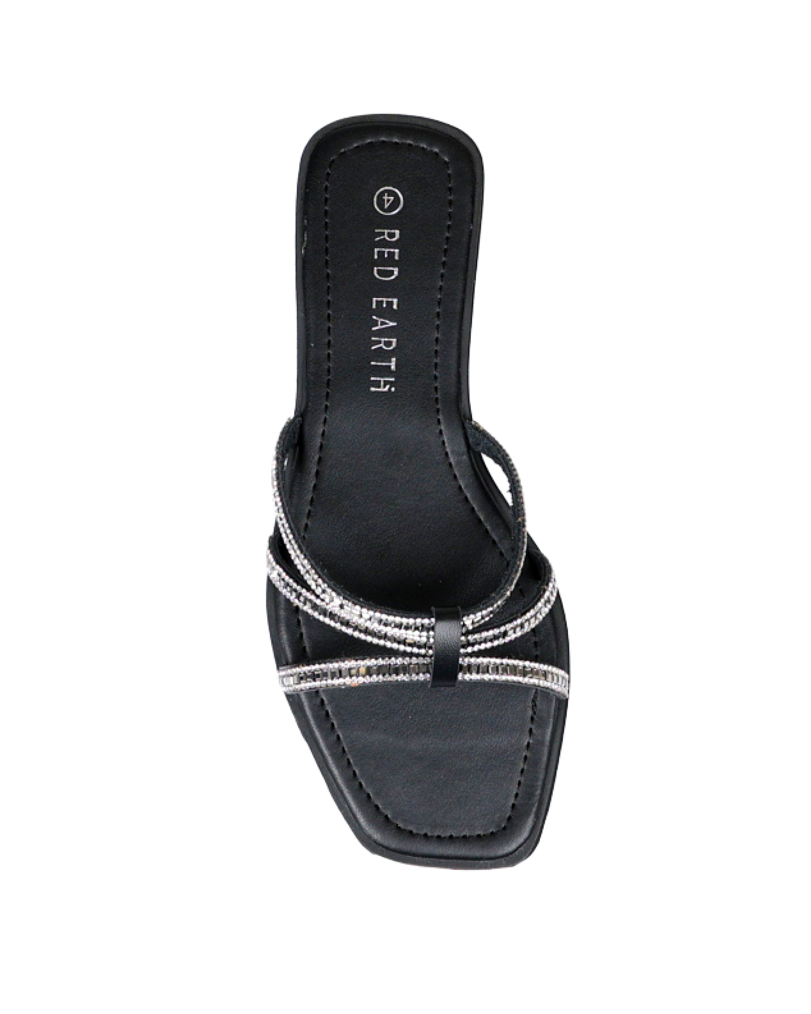 Black Embellished Tri-Band Sandals