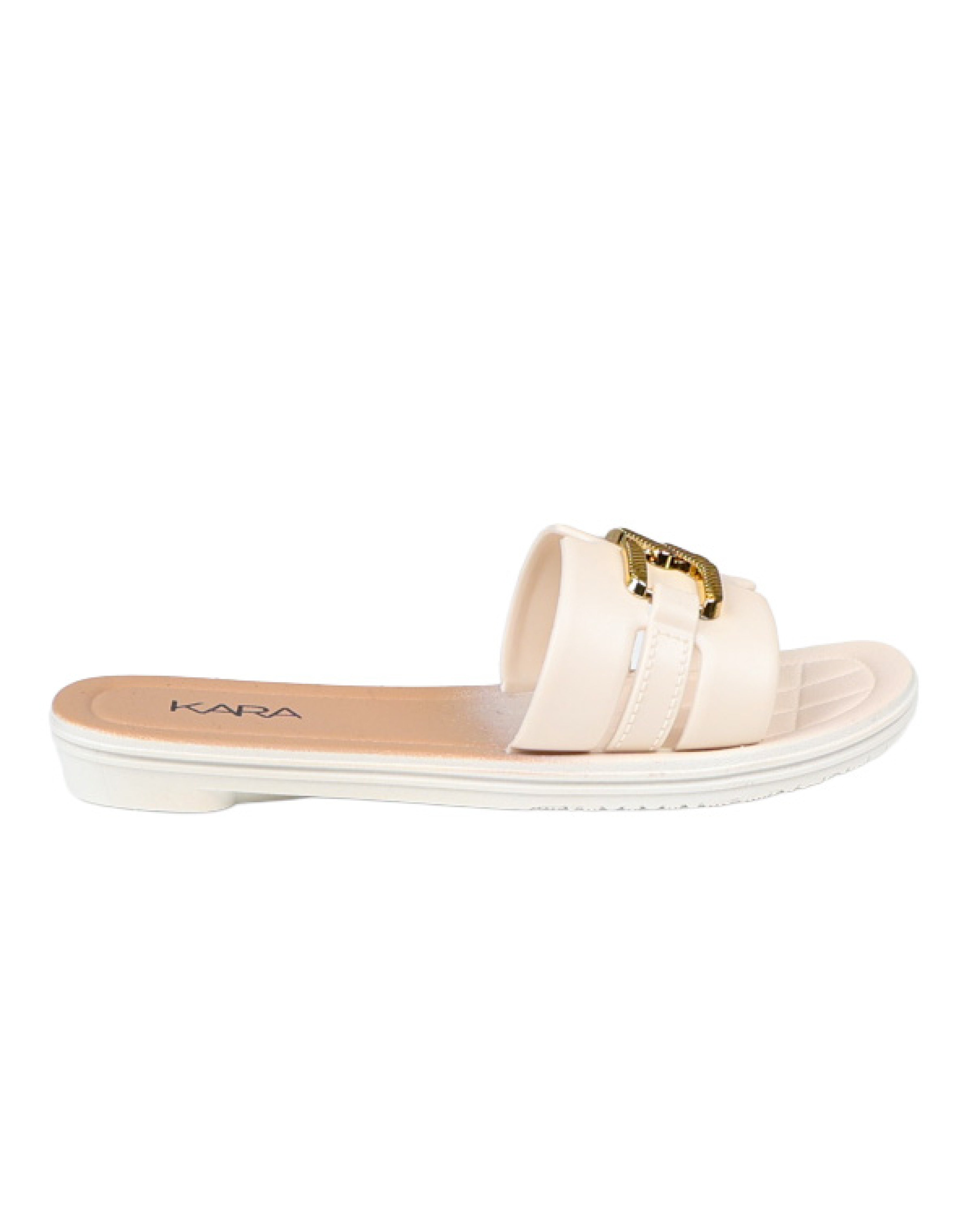 Beige Buckle Detail Resort Mule