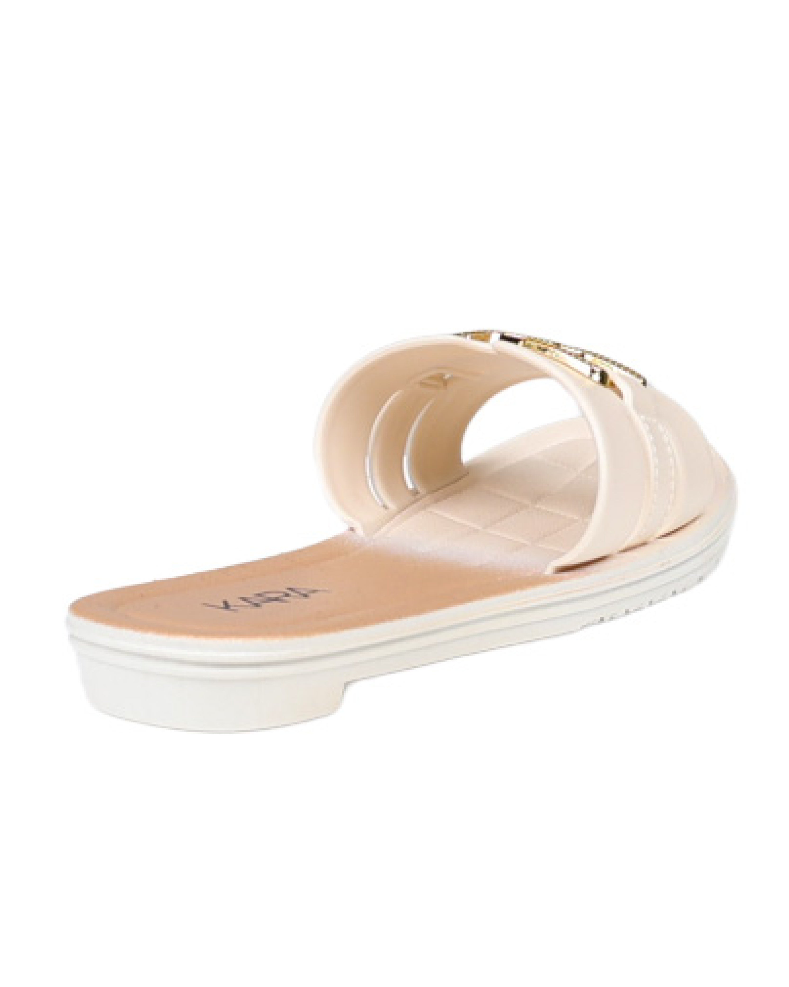 Beige Buckle Detail Resort Mule