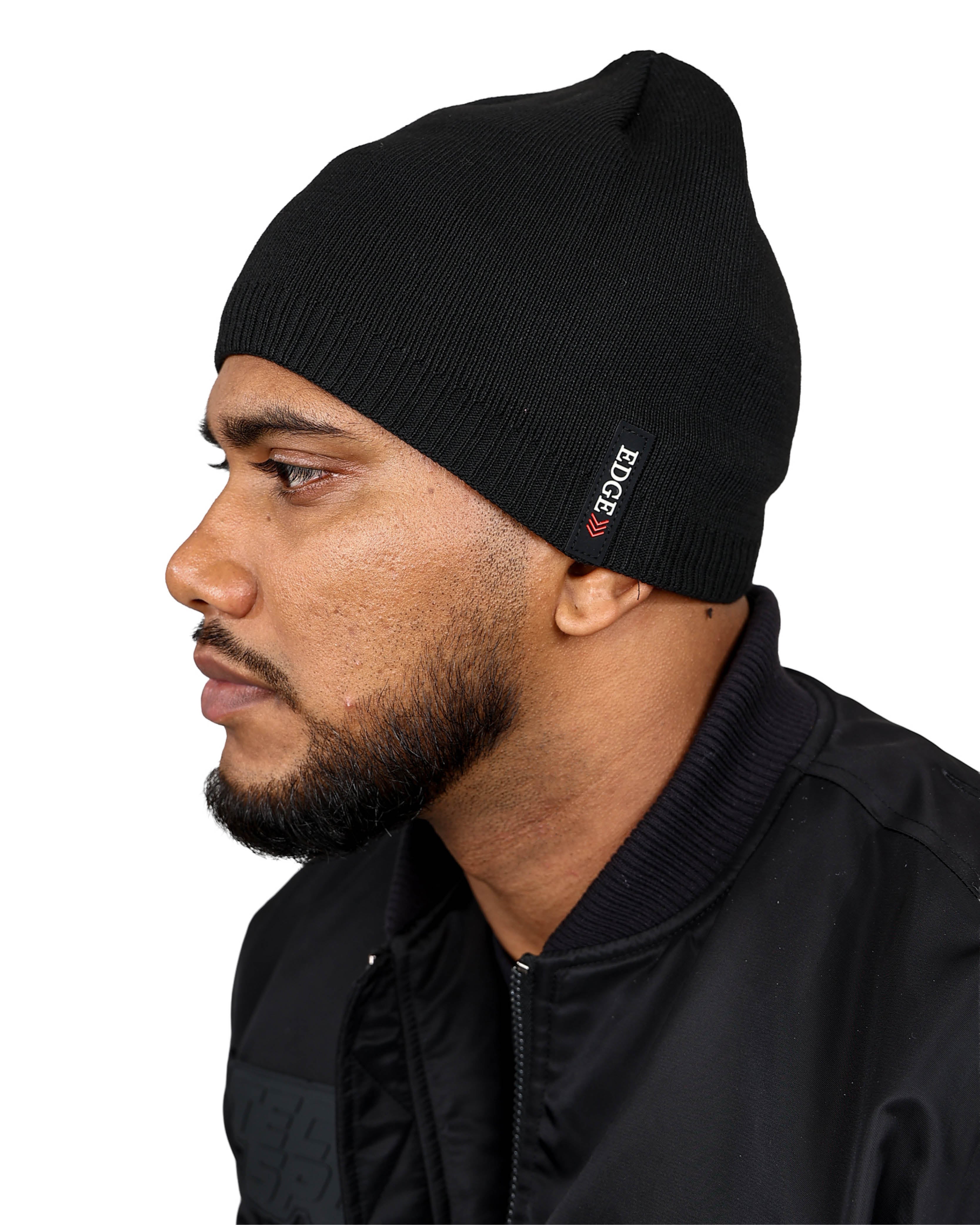 Black Edge Tag Dock Beanie