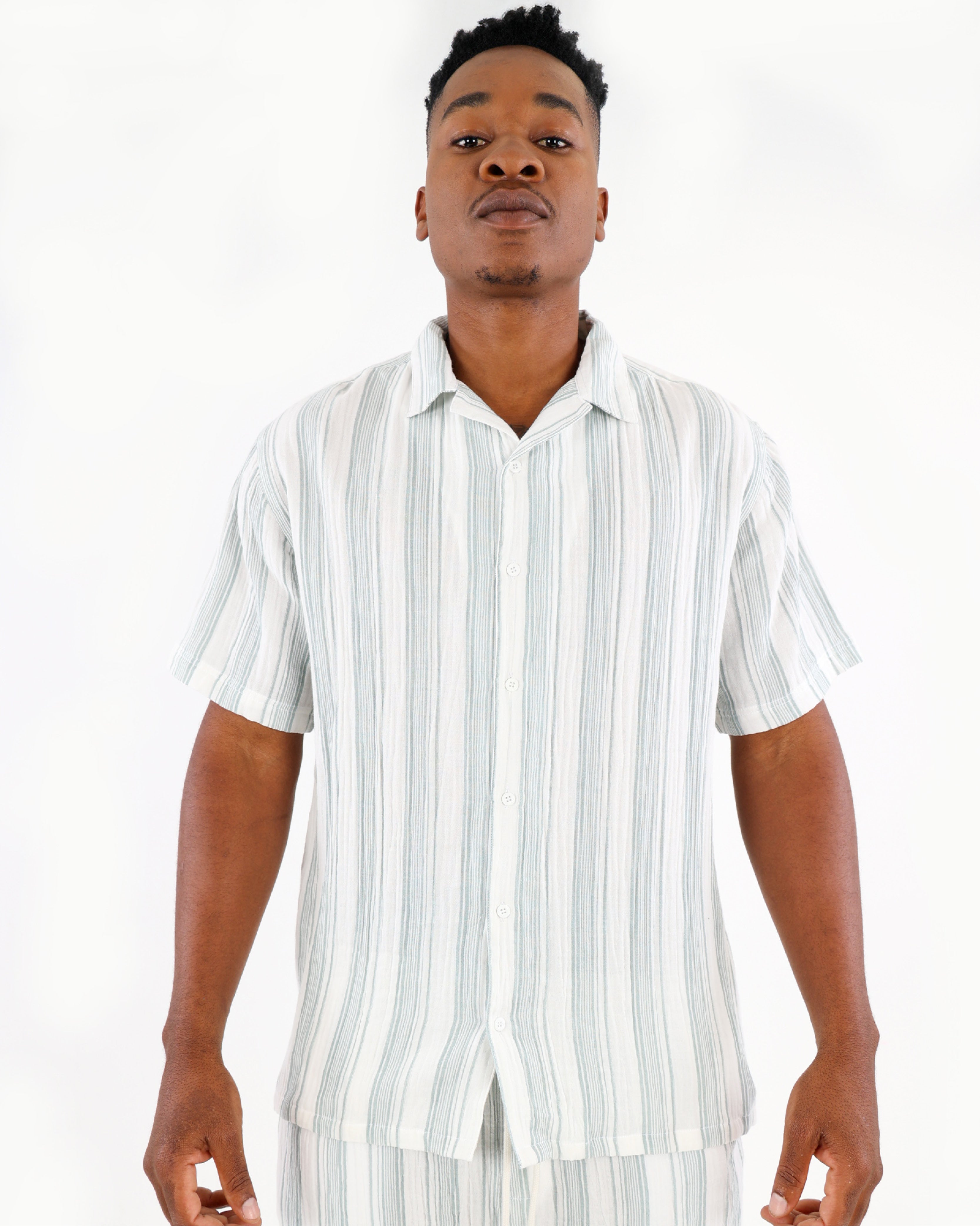 Double Stripe Cotton Short Sleeve Shirt