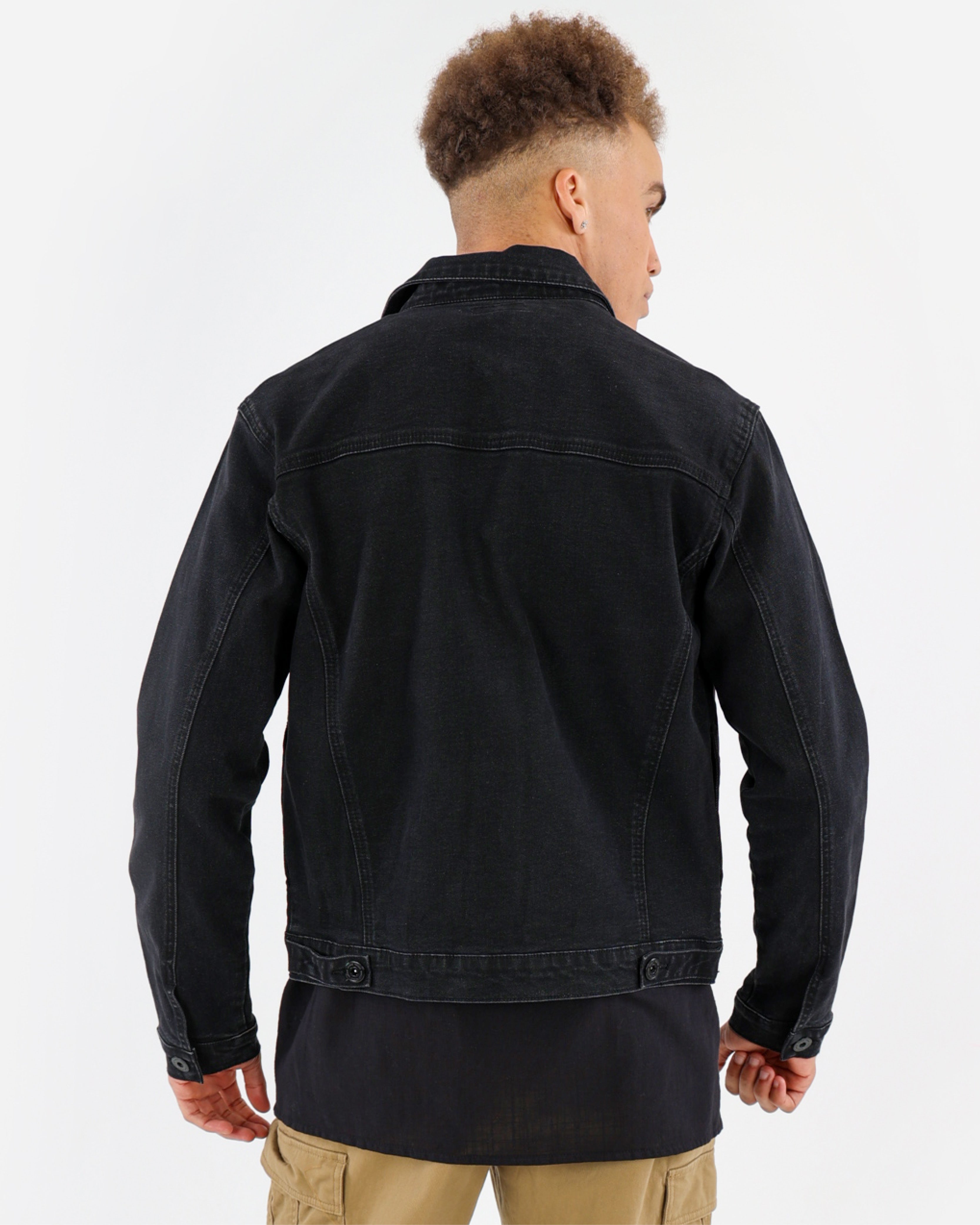 Black Styled Up Double Patch Pocket Denim Jacket