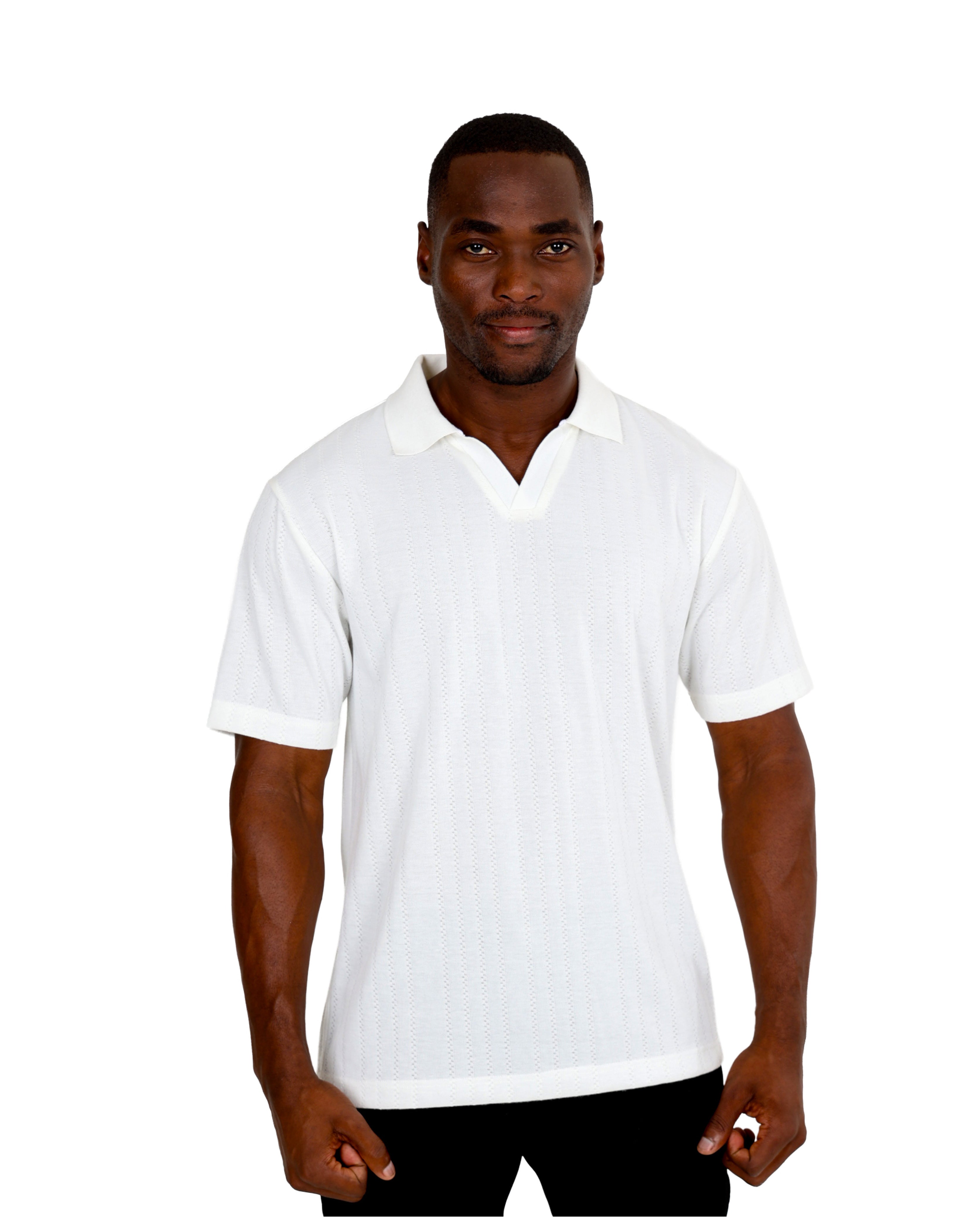 Short Sleeve Johnny Collar Textured White Golfer