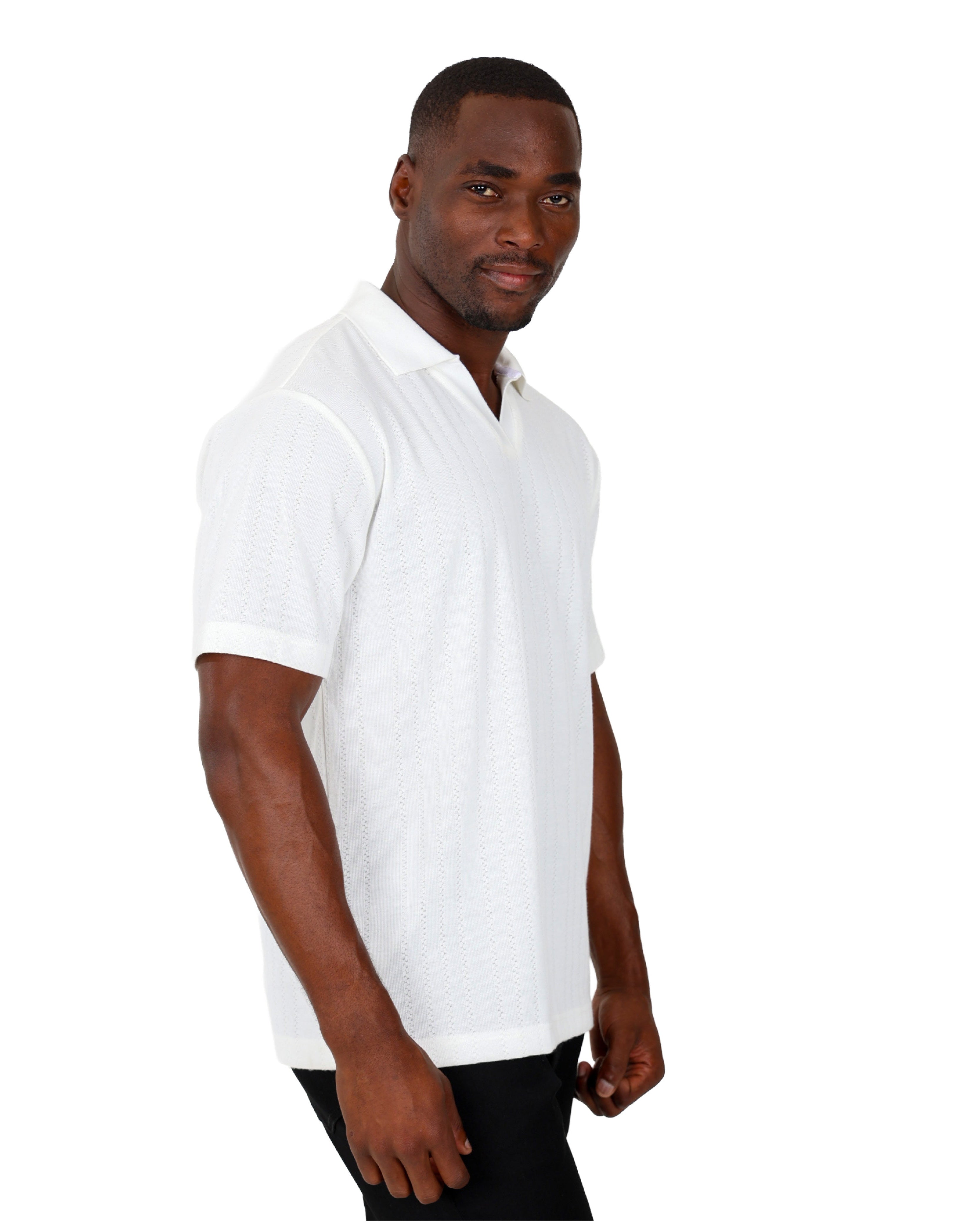 Short Sleeve Johnny Collar Textured White Golfer