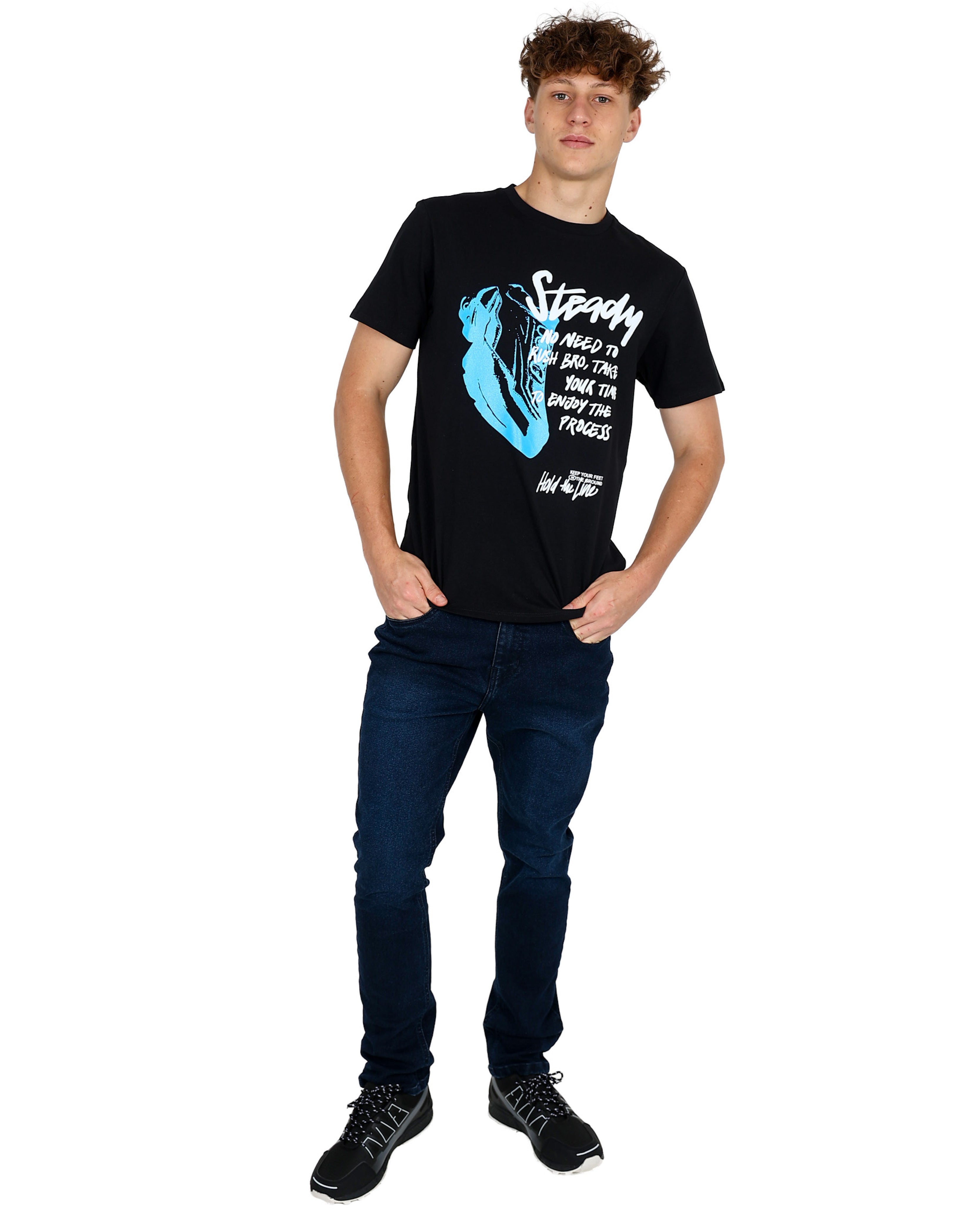 Short Sleeve Black "Steady Bro" Graphic T-Shirt