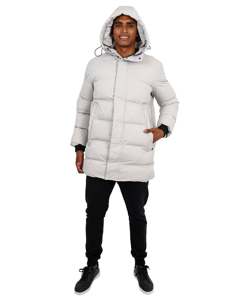 Stone Hooded Longer Length Puffer Jacket