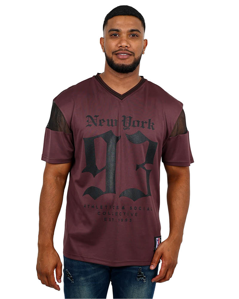Short Sleeve Burgundy Mesh New York 93 Graphic T-shirt