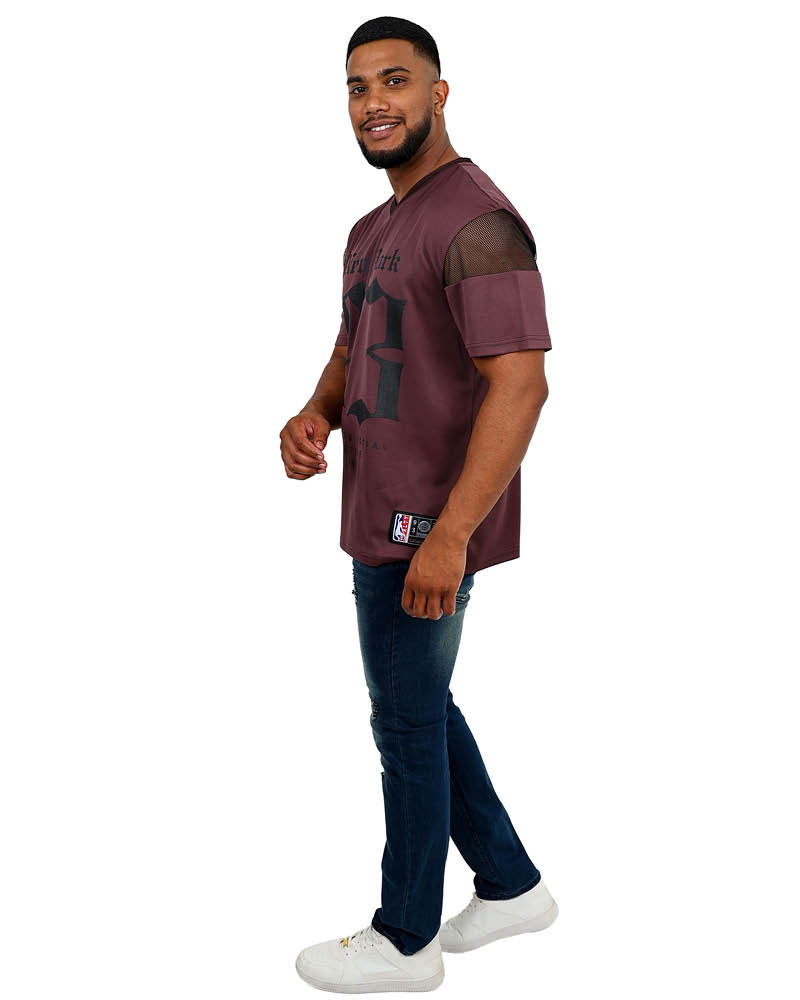 Short Sleeve Burgundy Mesh New York 93 Graphic T-shirt