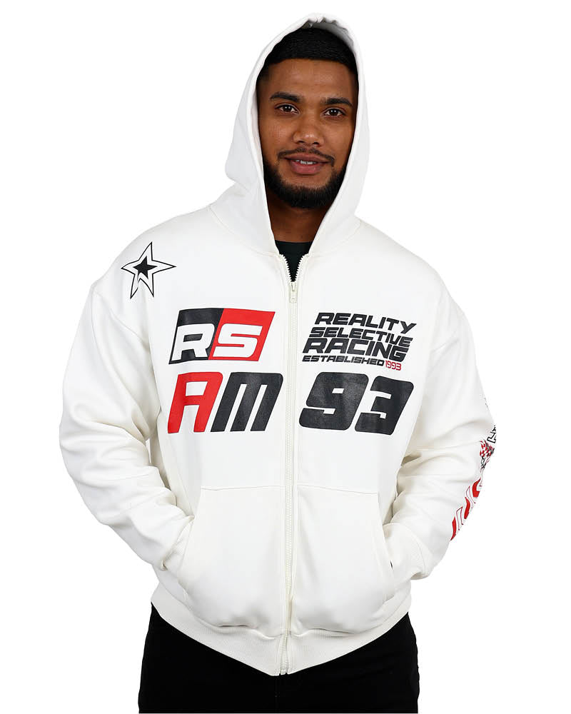 Racing Inspired White Zip Through Hoodie
