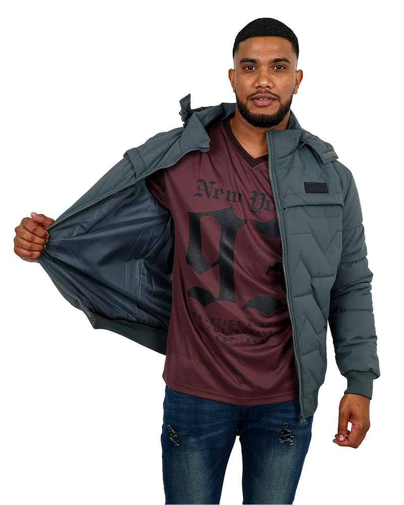 Charcoal Geometric Quilted Hoodie Jacket