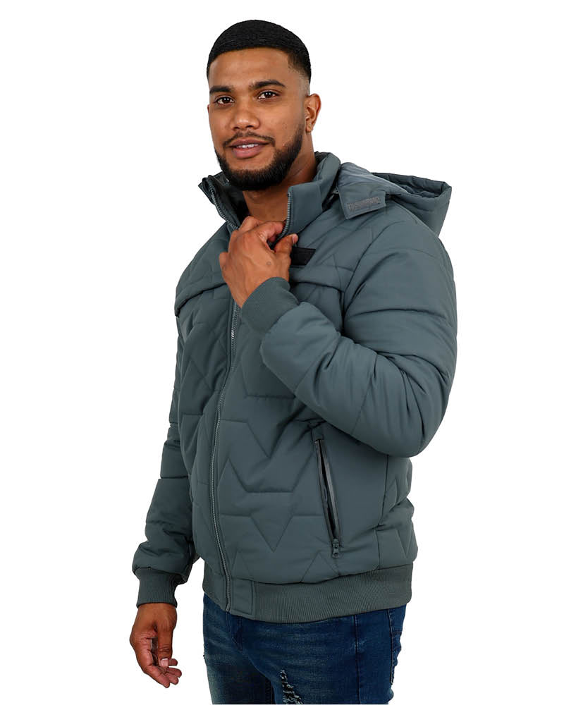 Charcoal Geometric Quilted Hoodie Jacket