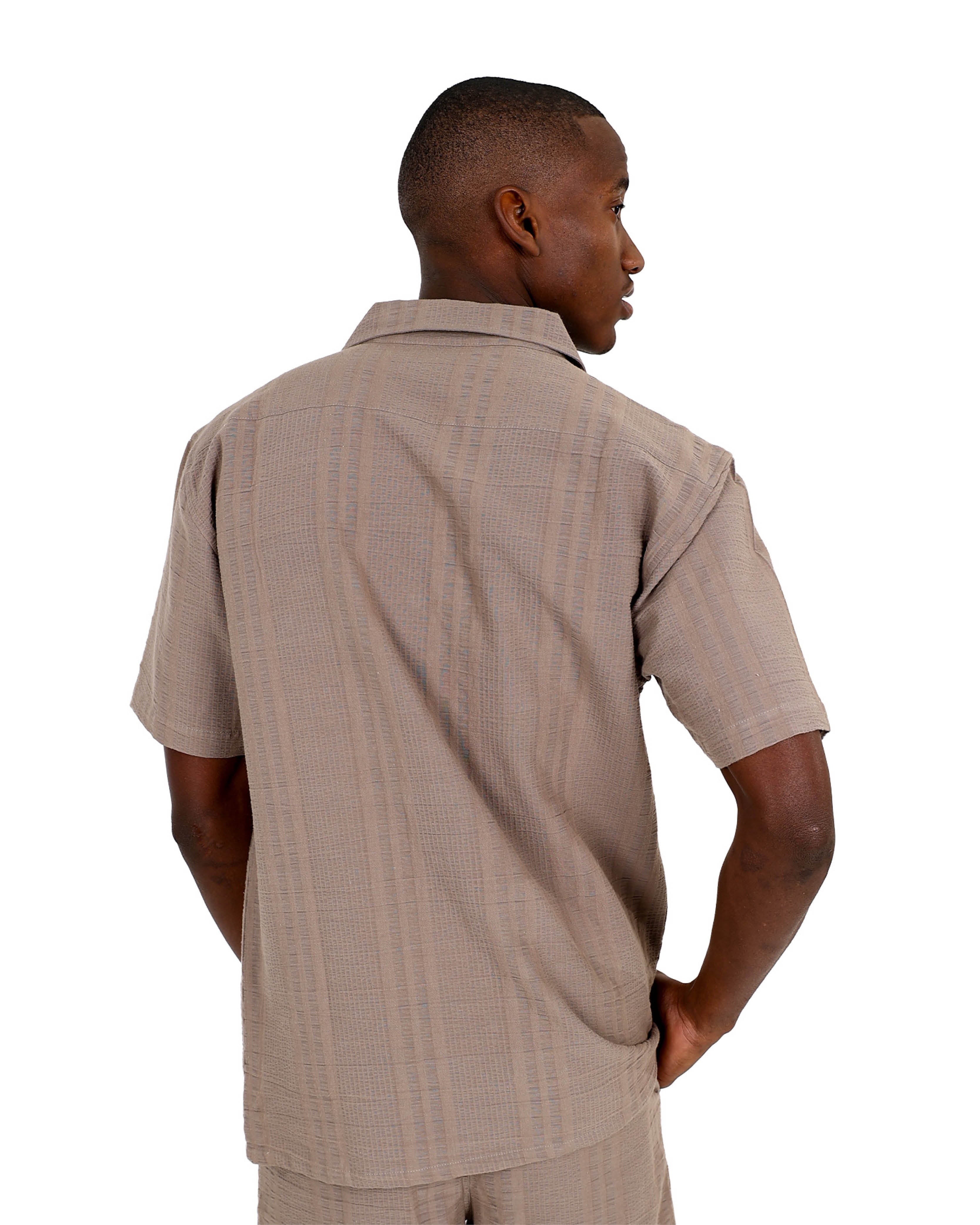 Short Sleeve Taupe Seersucker Summer Shirt