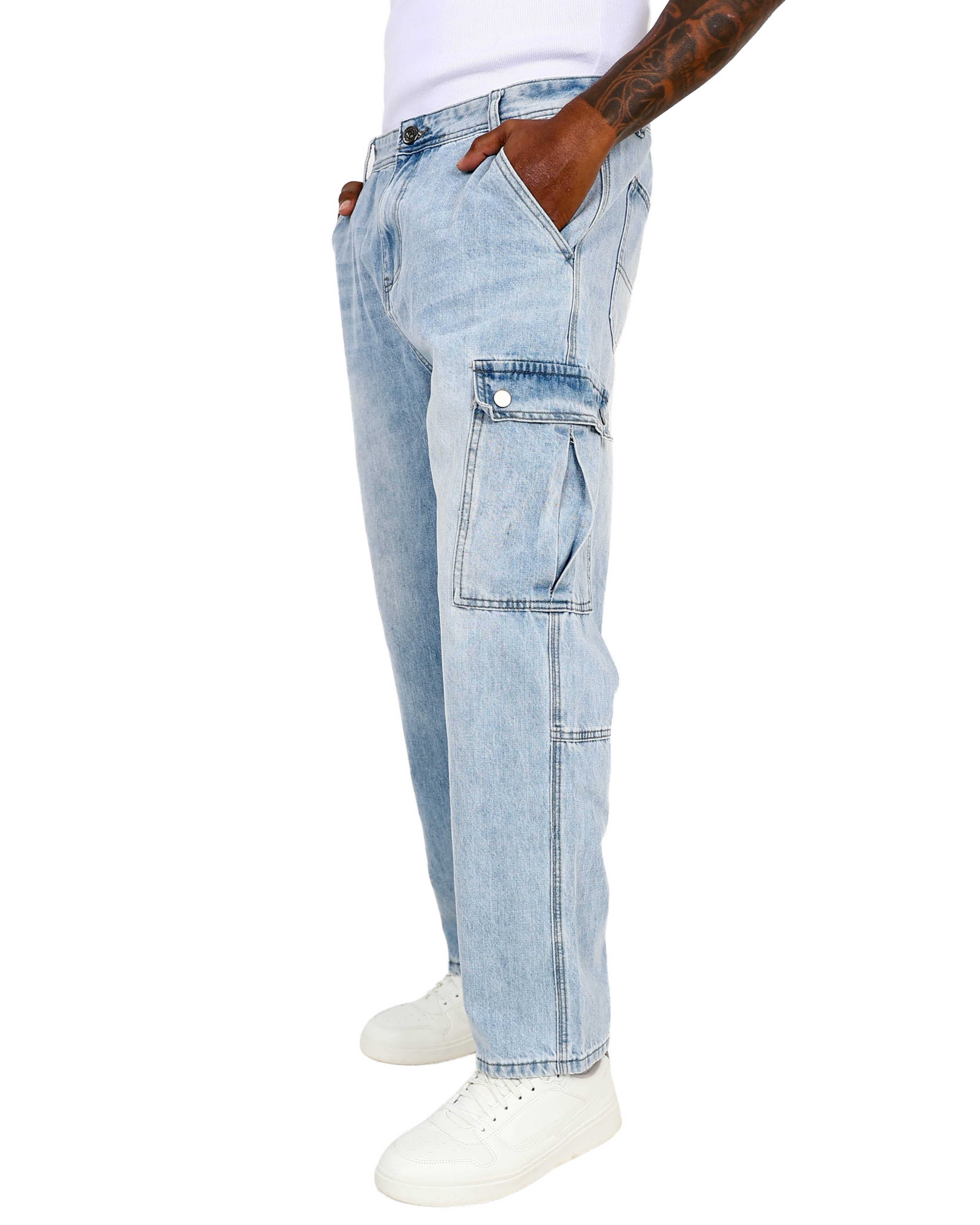 Light Indigo Relaxed Fit Cargo Jeans