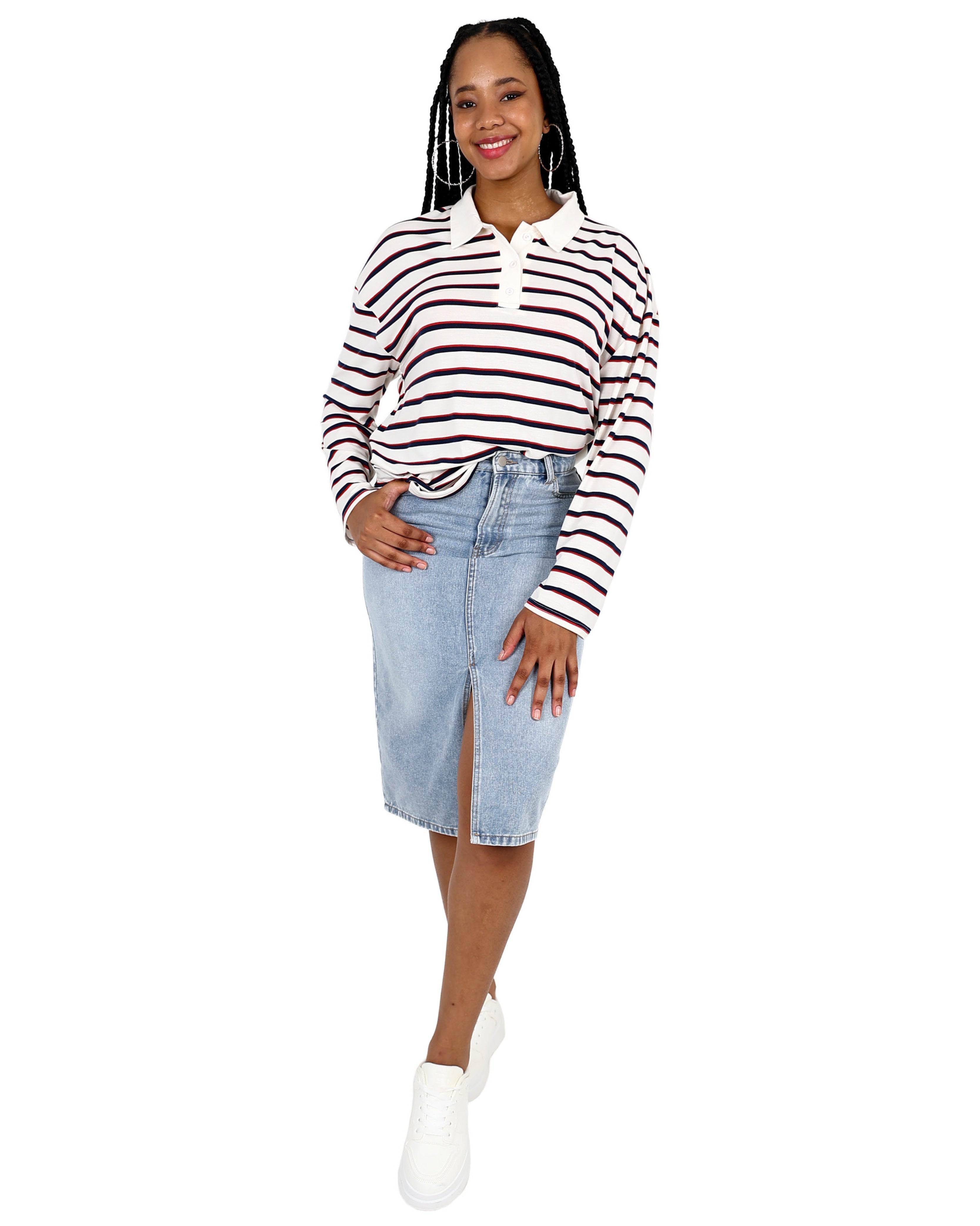 Light Indigo Denim Midi Skirt
