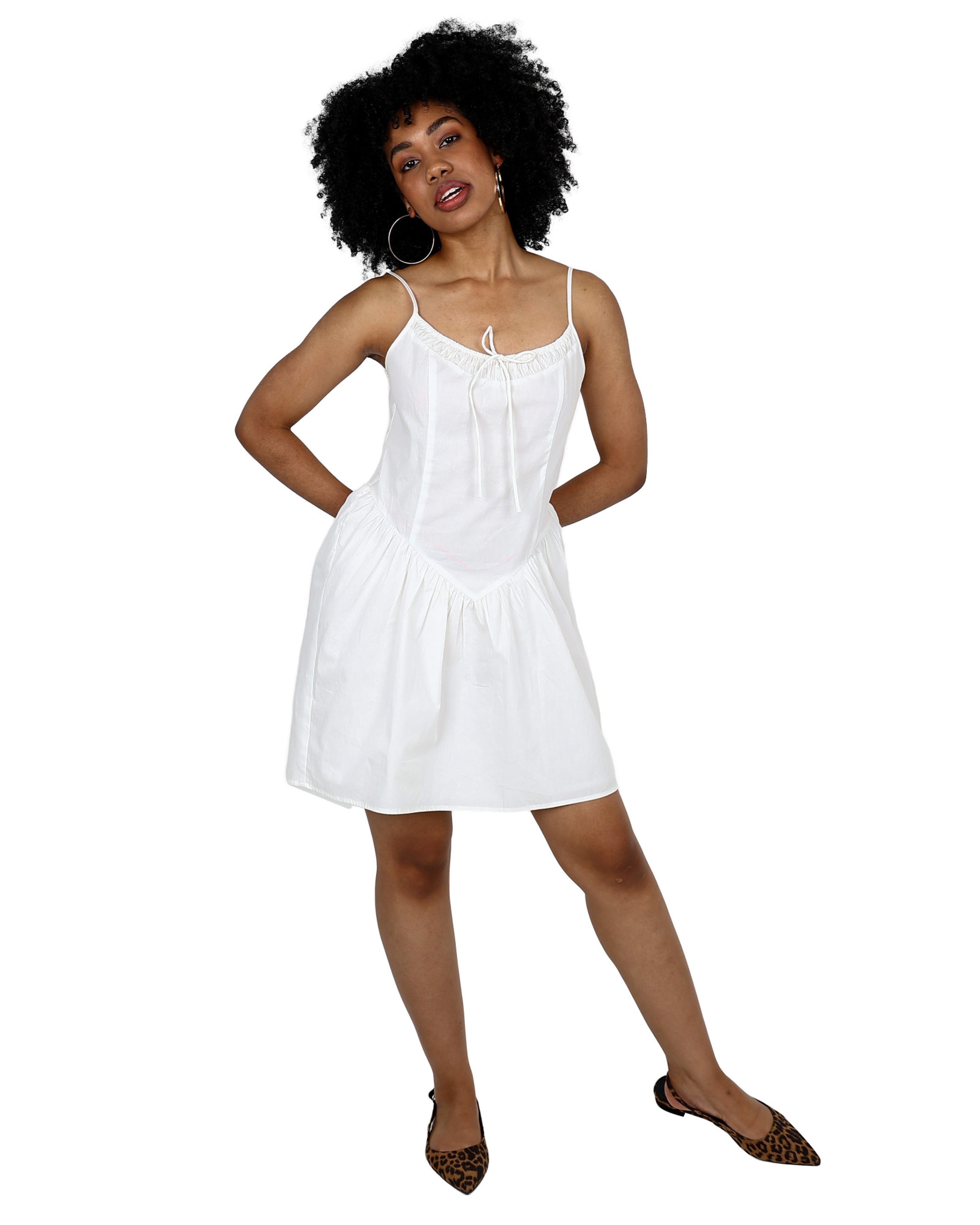 White Strappy V-Waist Mini Dress