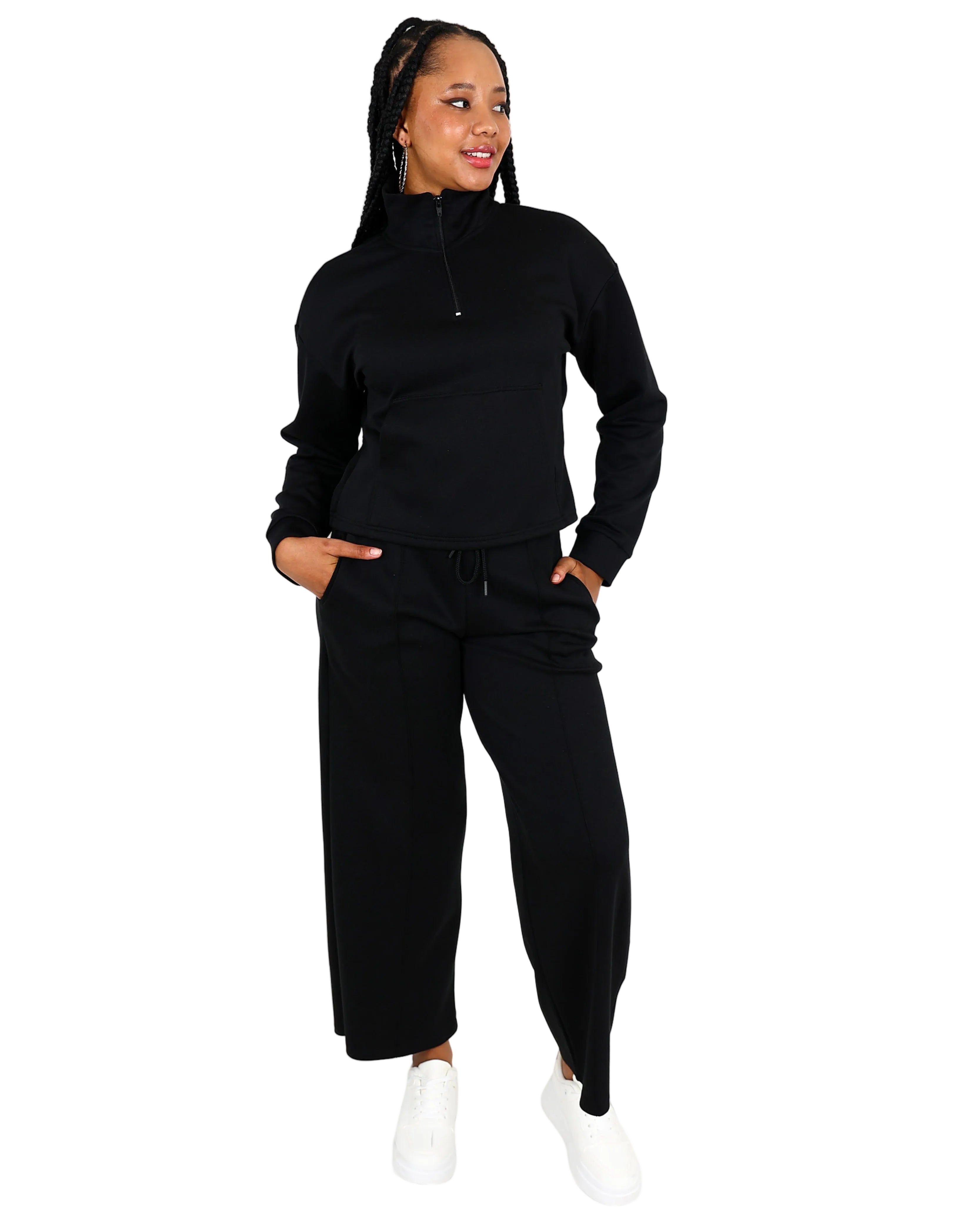 Black 3/4 Zip Soft Touch Active Top