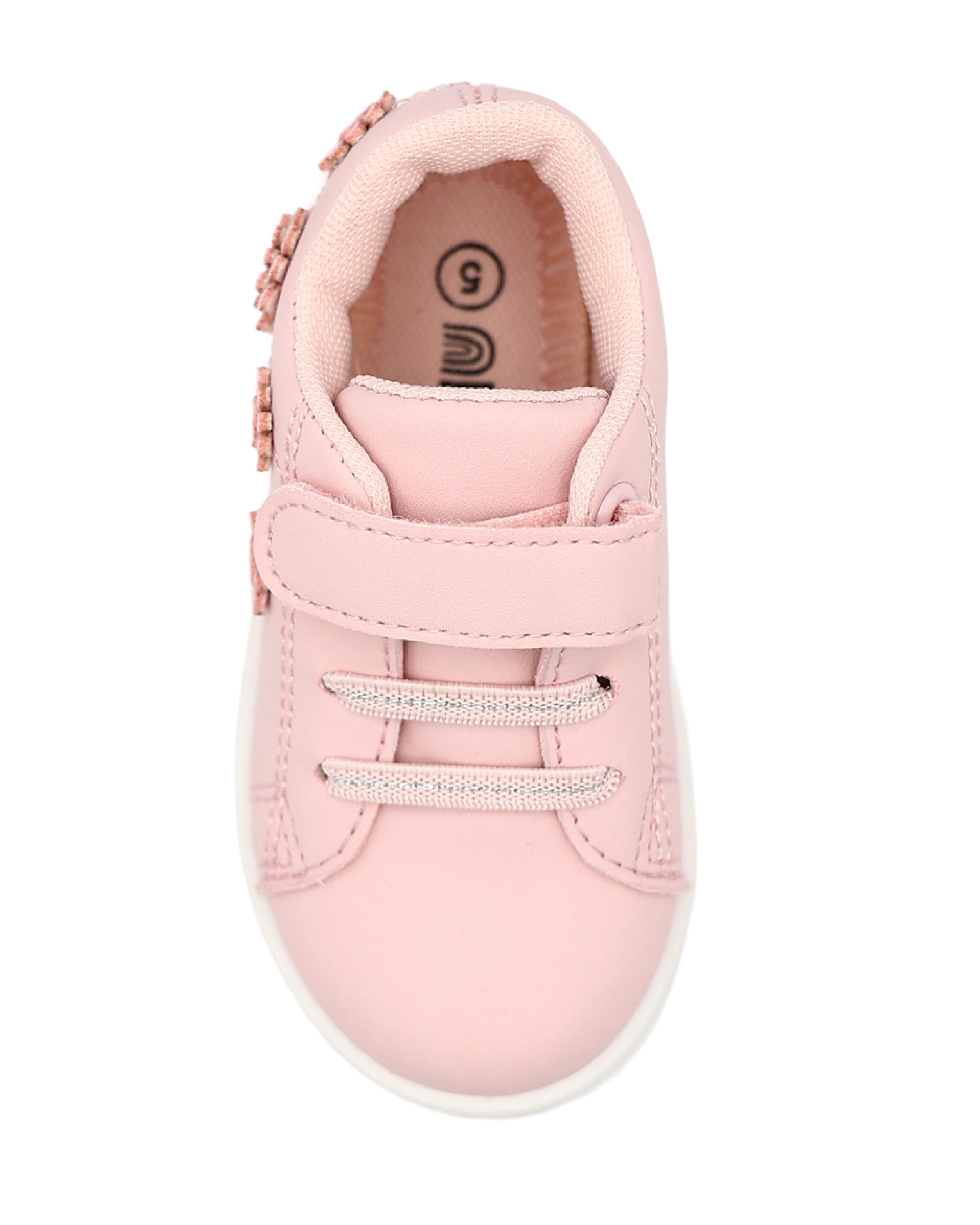 Girls Pink Flower Applique Velcro Sneakers