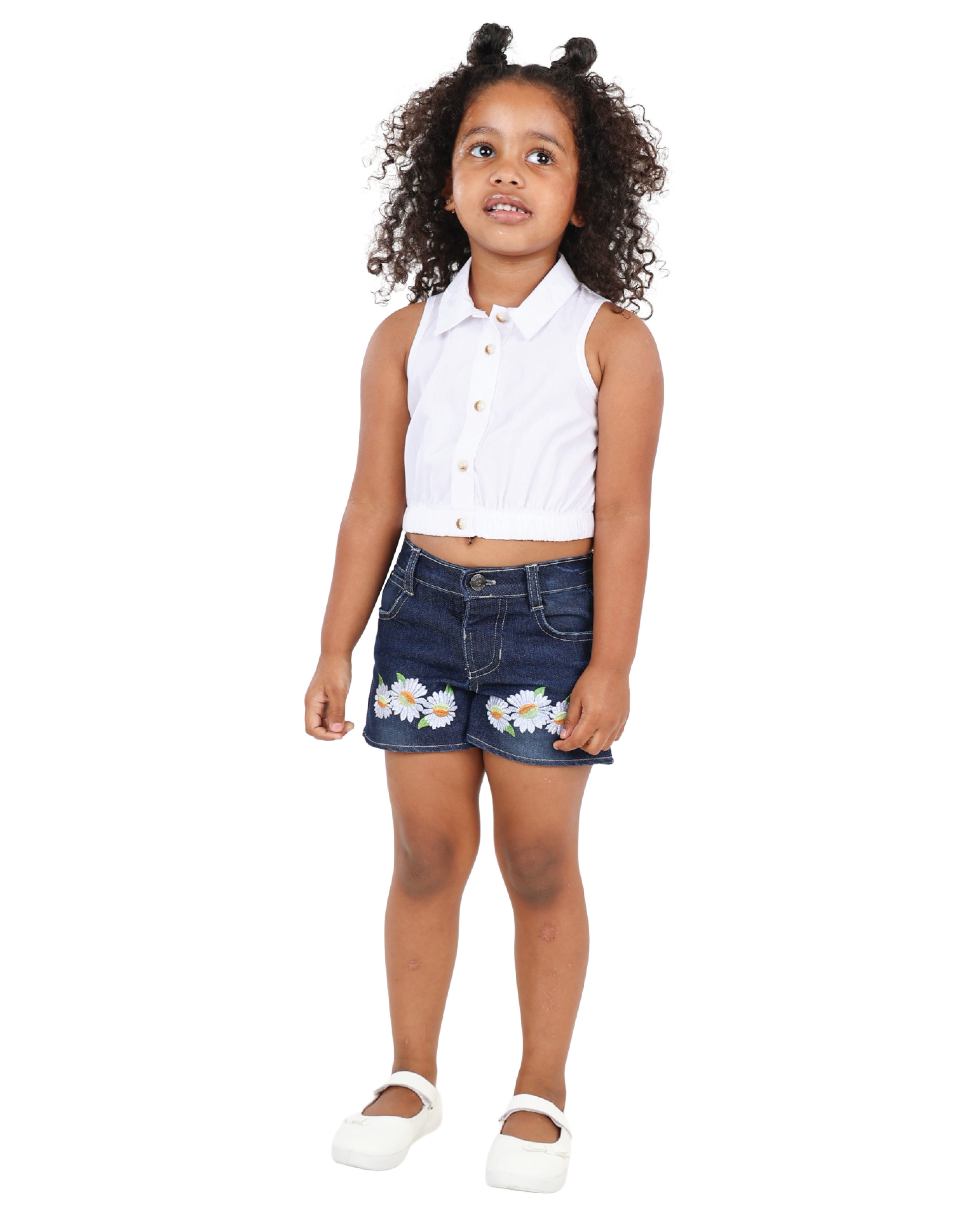 Daisy Emrbroidered Dark Indigo Denim Shorts