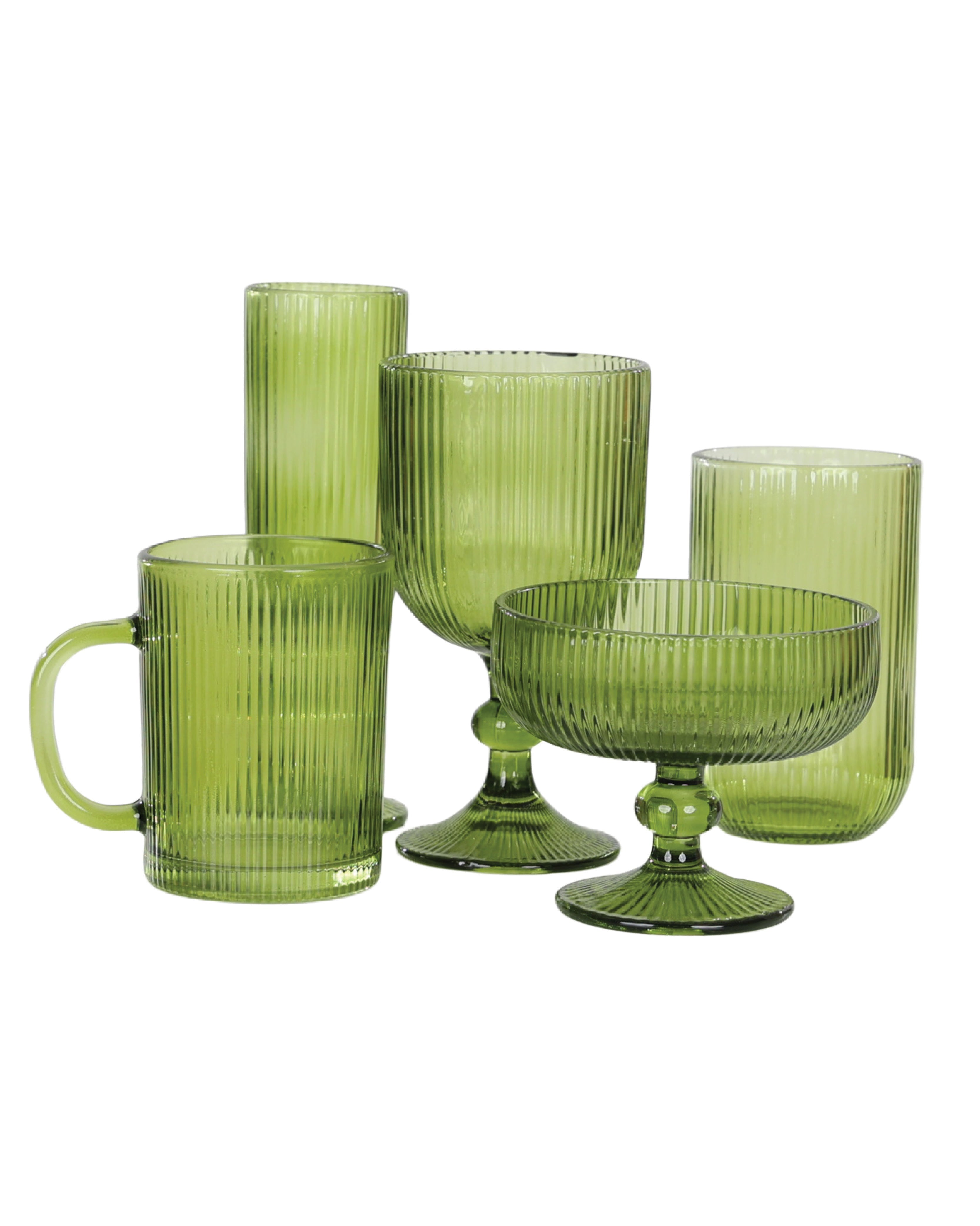 Green Ribbed Glass Tumbler