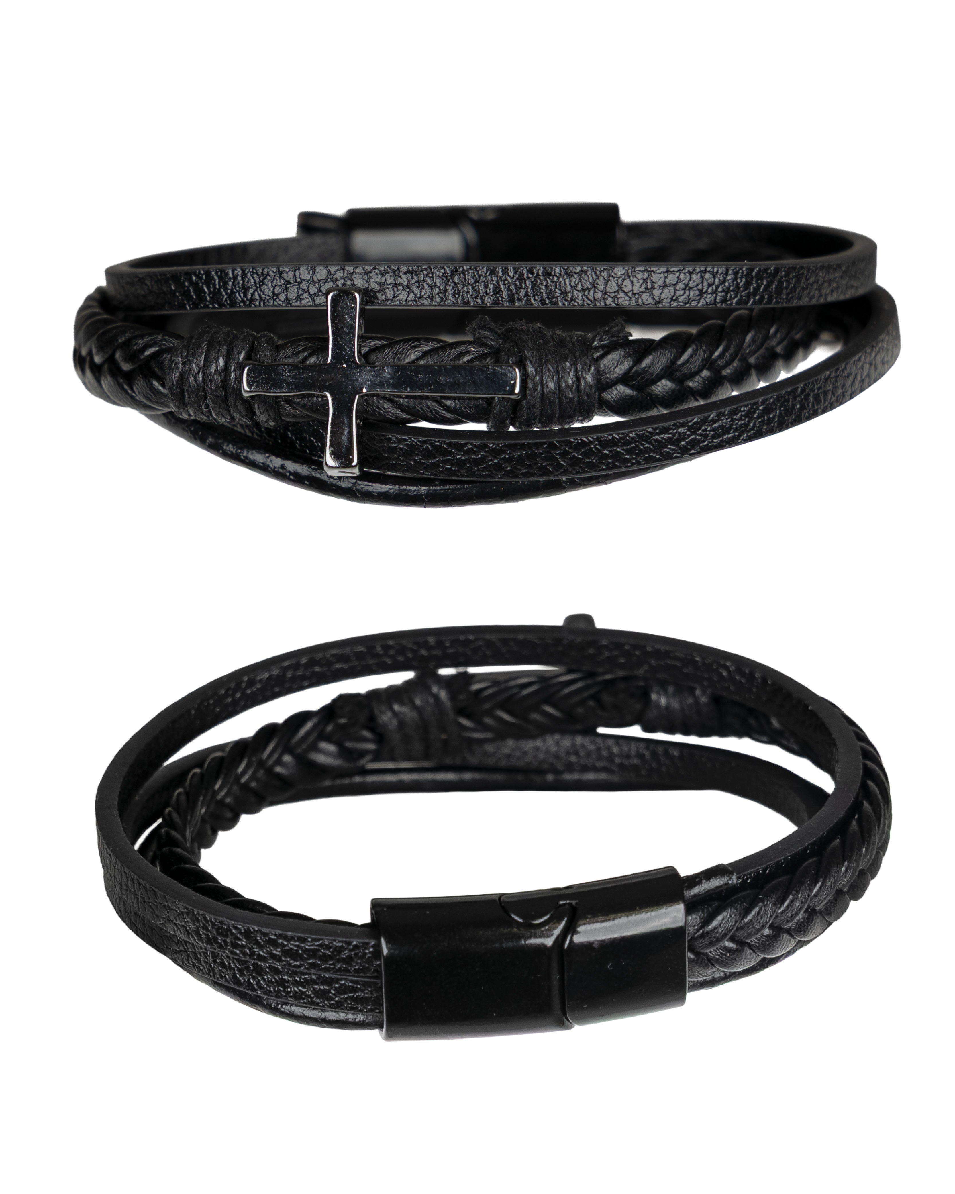 Men's Four String Cross Bracelet with Clip Closure