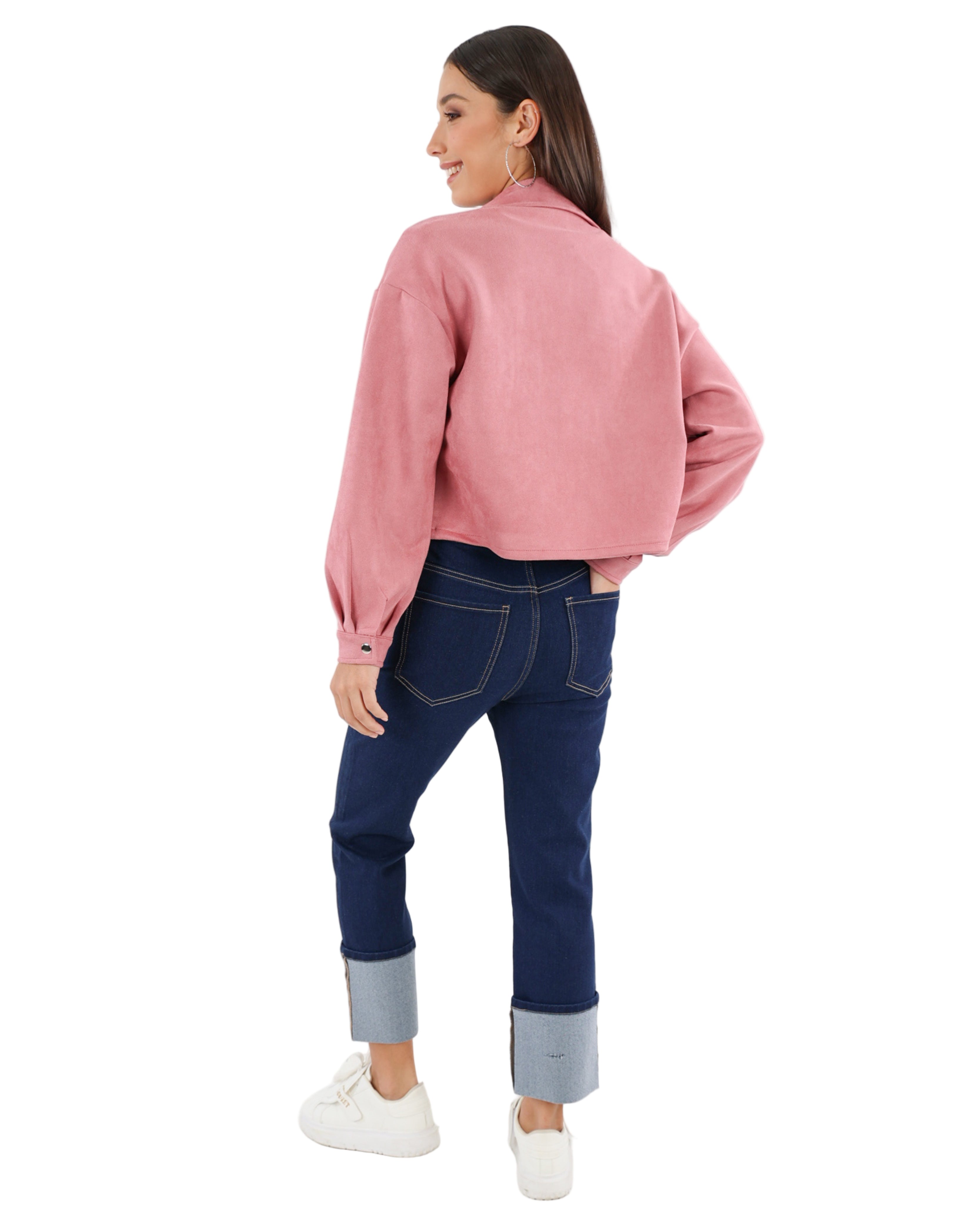 Blush Faux Suede Crop Shacket