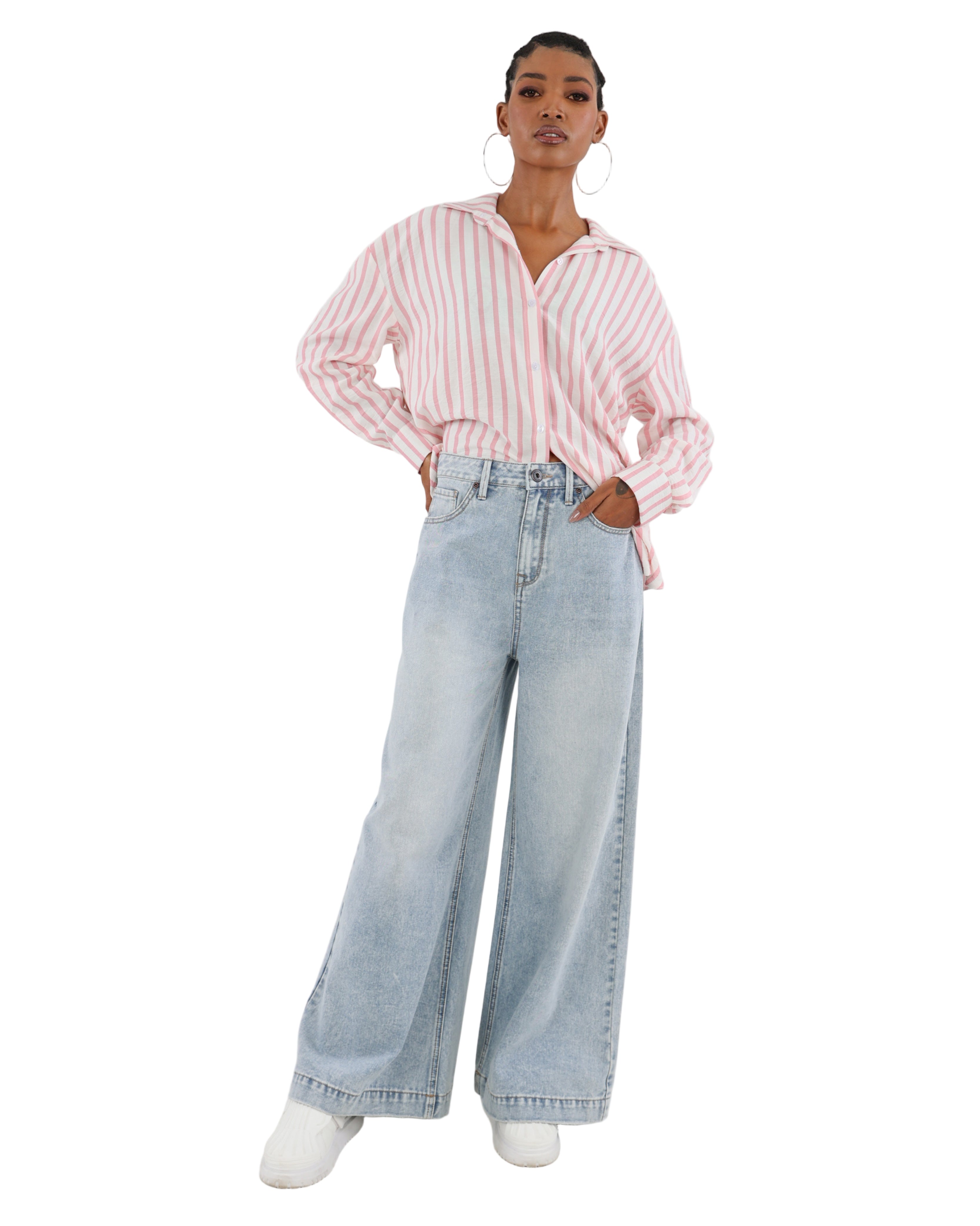 Wide Leg Distressed Denim Jeans
