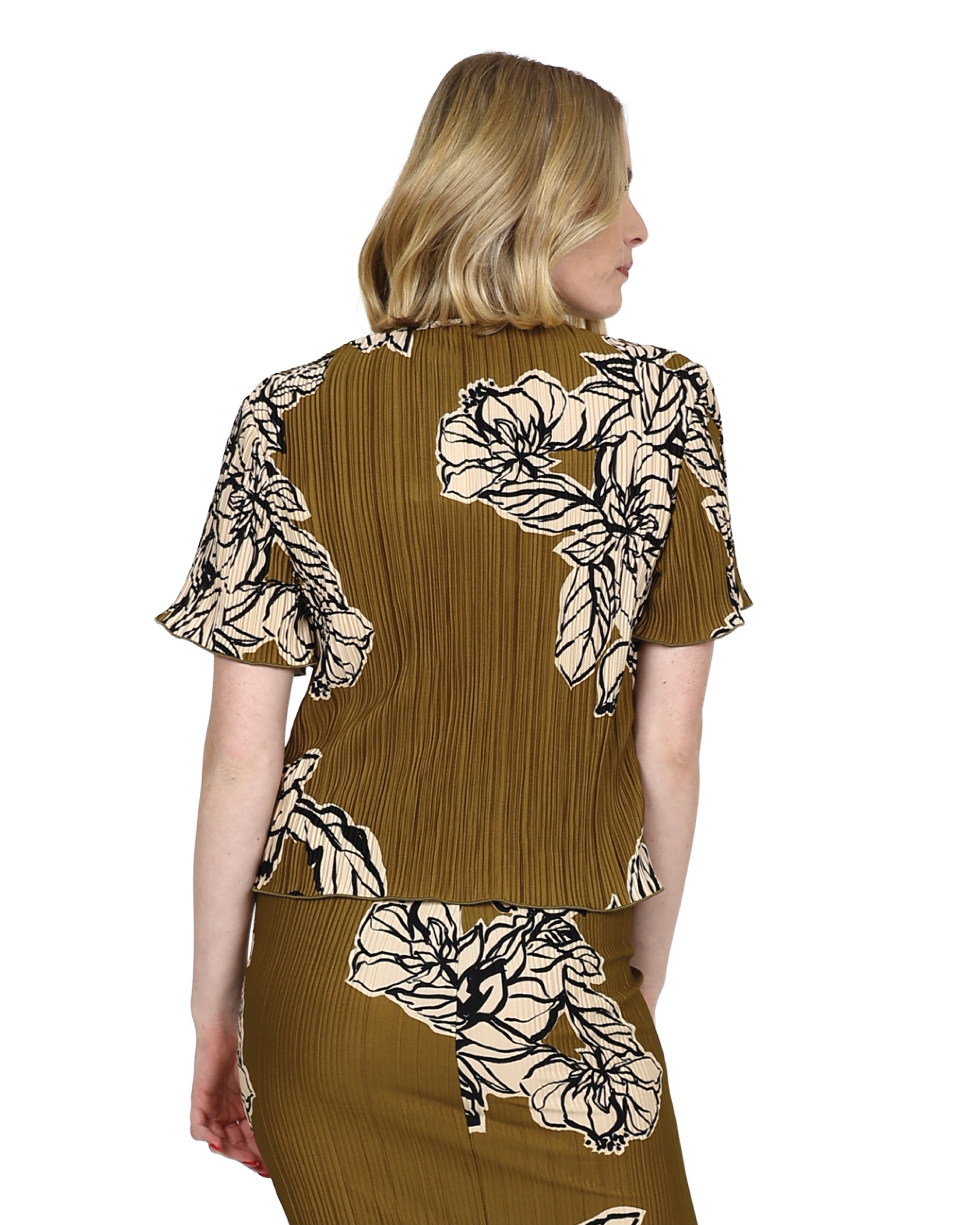 Short Sleeve Printed Plissé Blouse