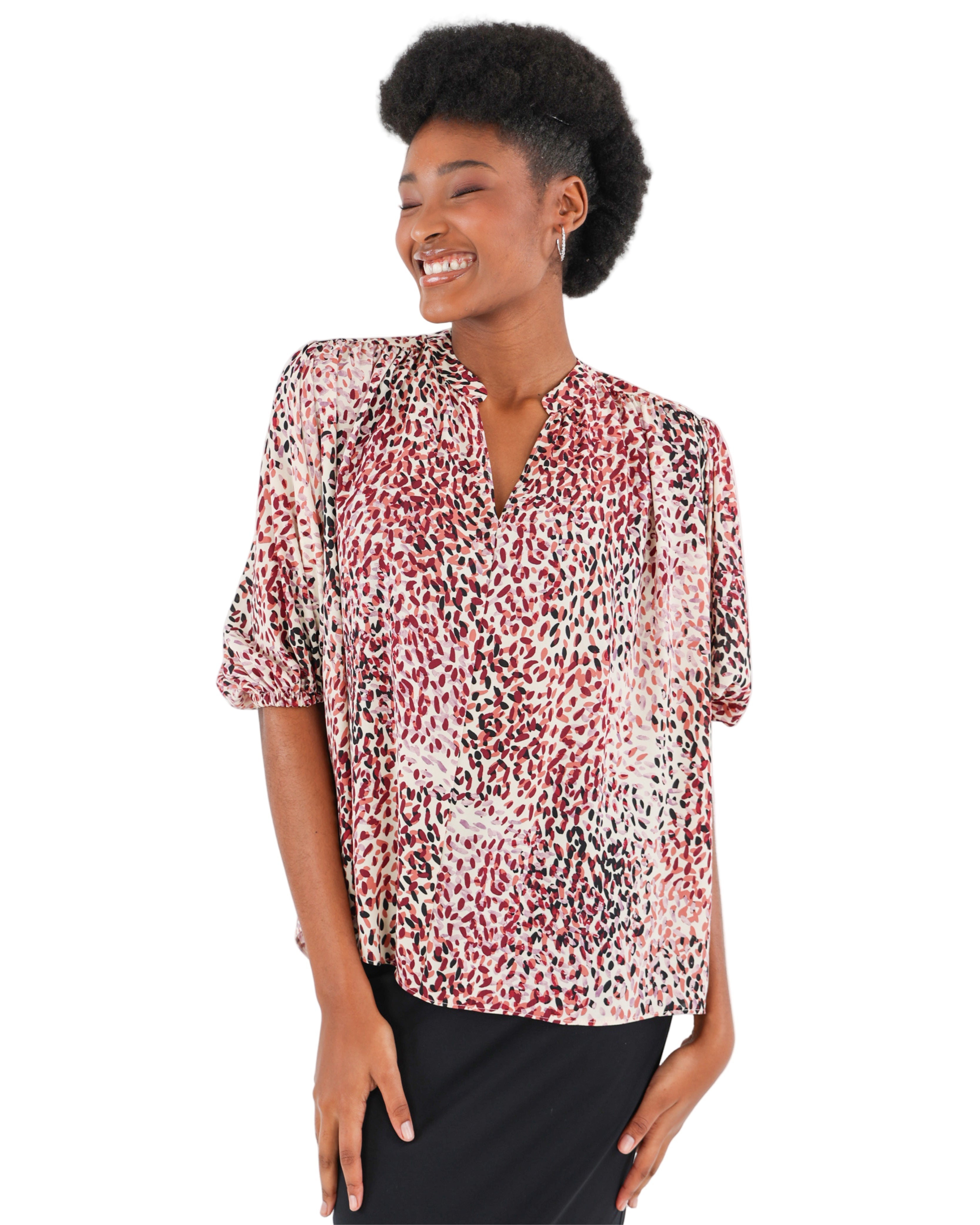 Puff Sleeve Animal Print Blouse