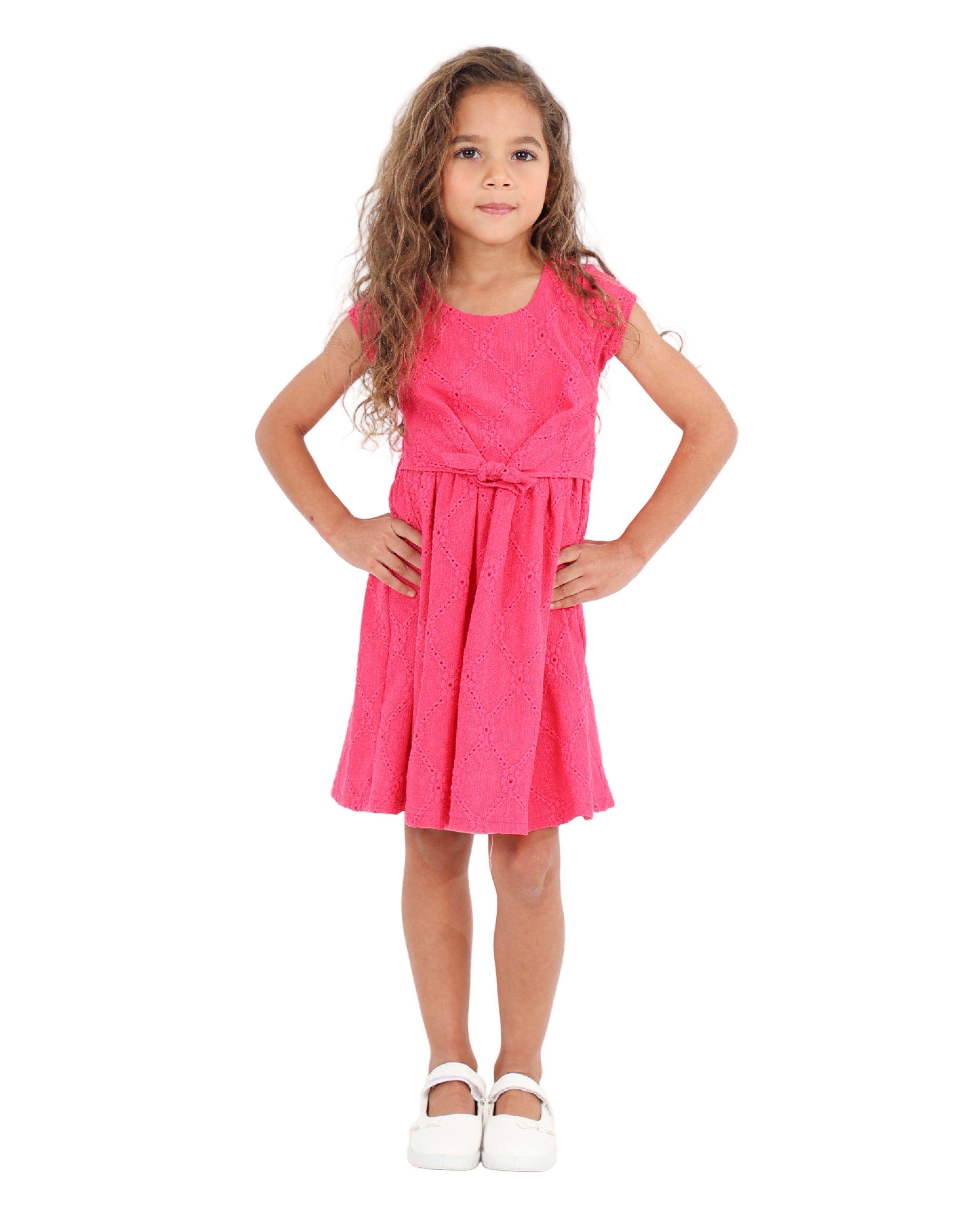 Short Sleeve Textured Knit Dress With A Front Tie