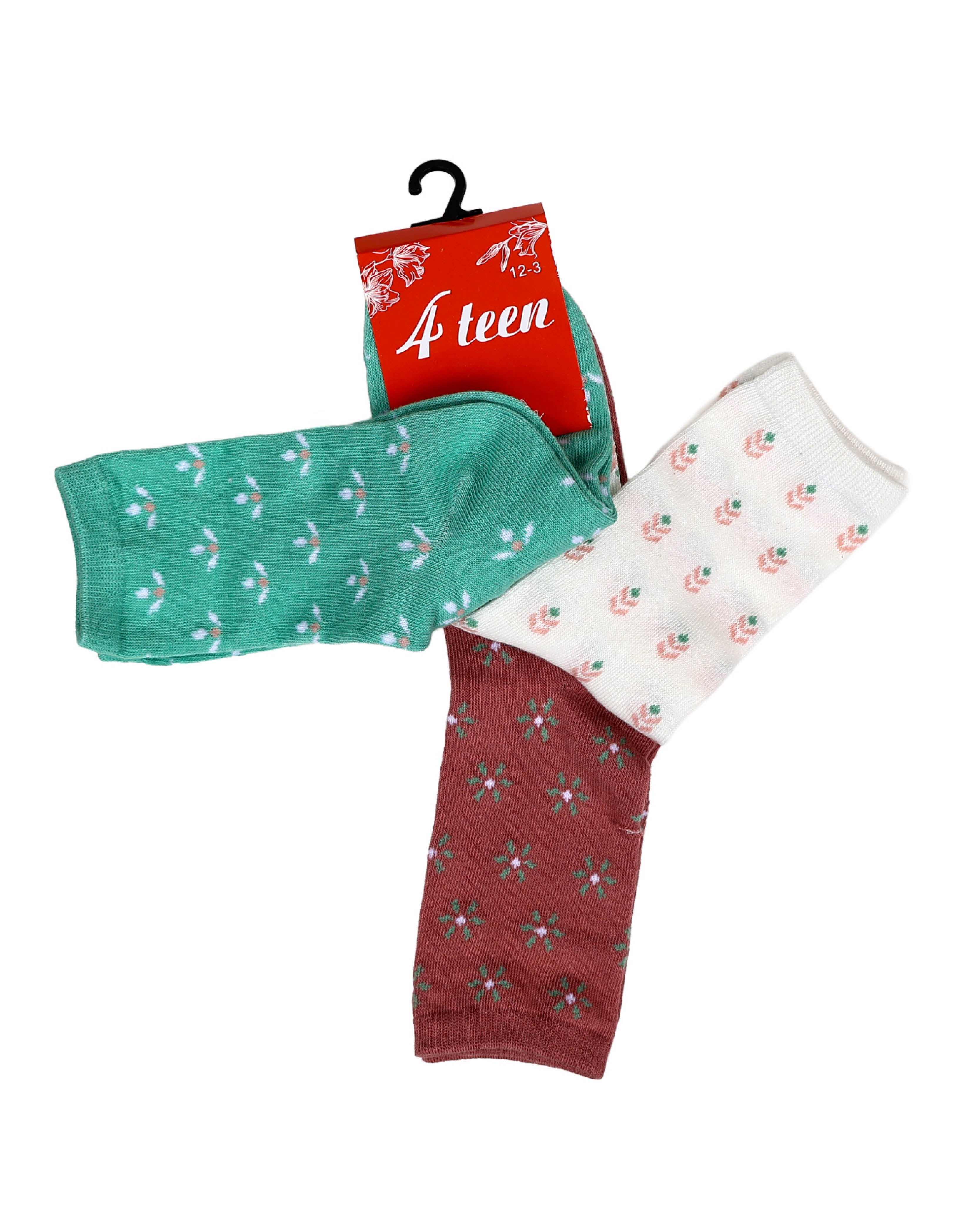 3 Pack Floral Crew Socks