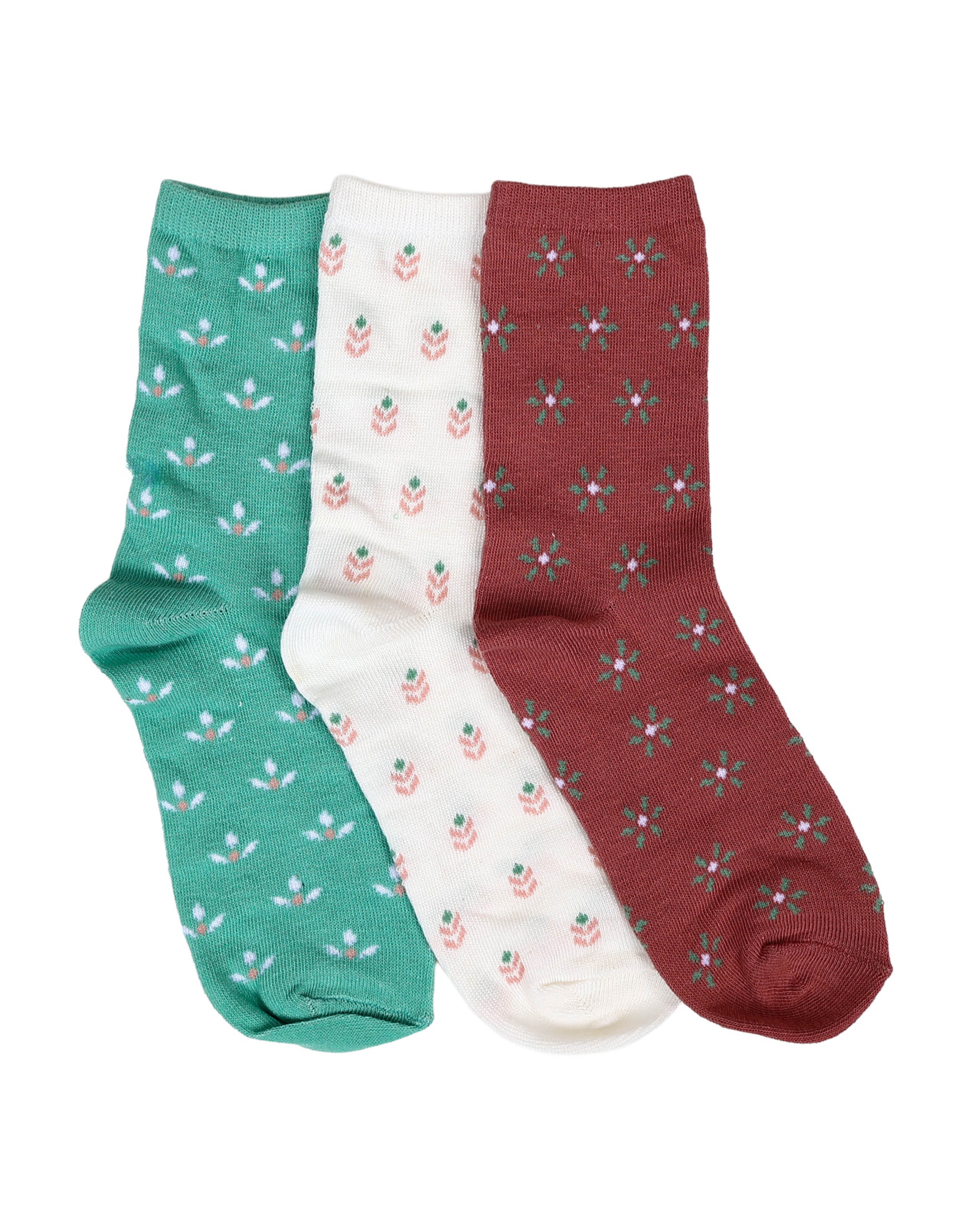 3 Pack Floral Crew Socks