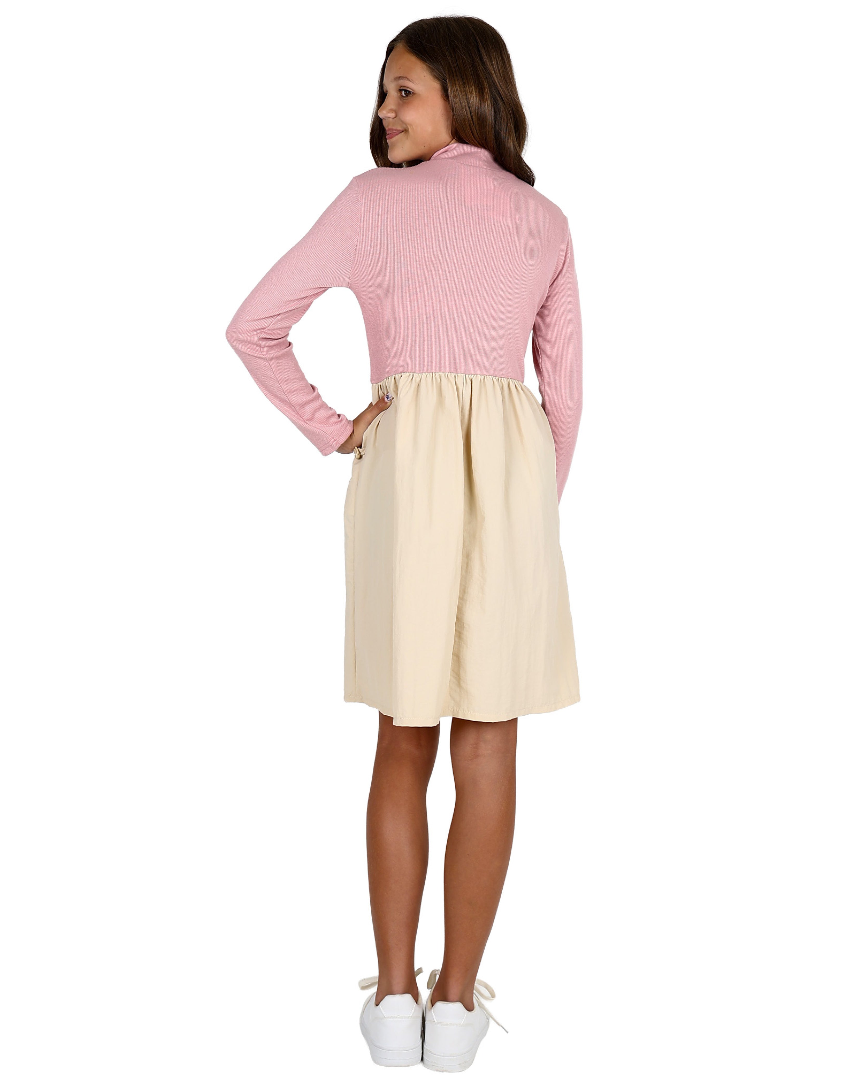 Long Sleeve Ribbed Parachute Combo Dress