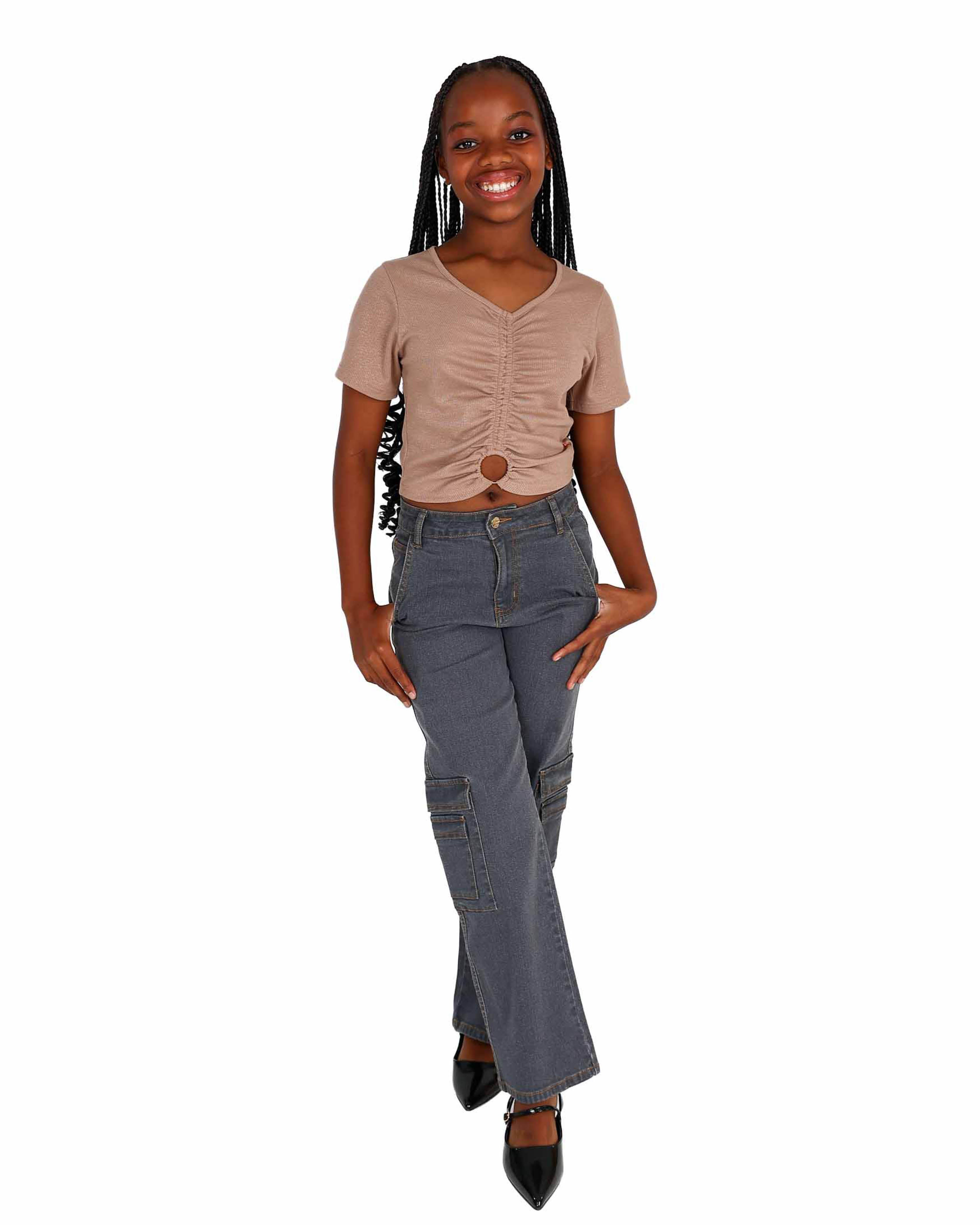 Short Sleeve Metal Trim Crop Top