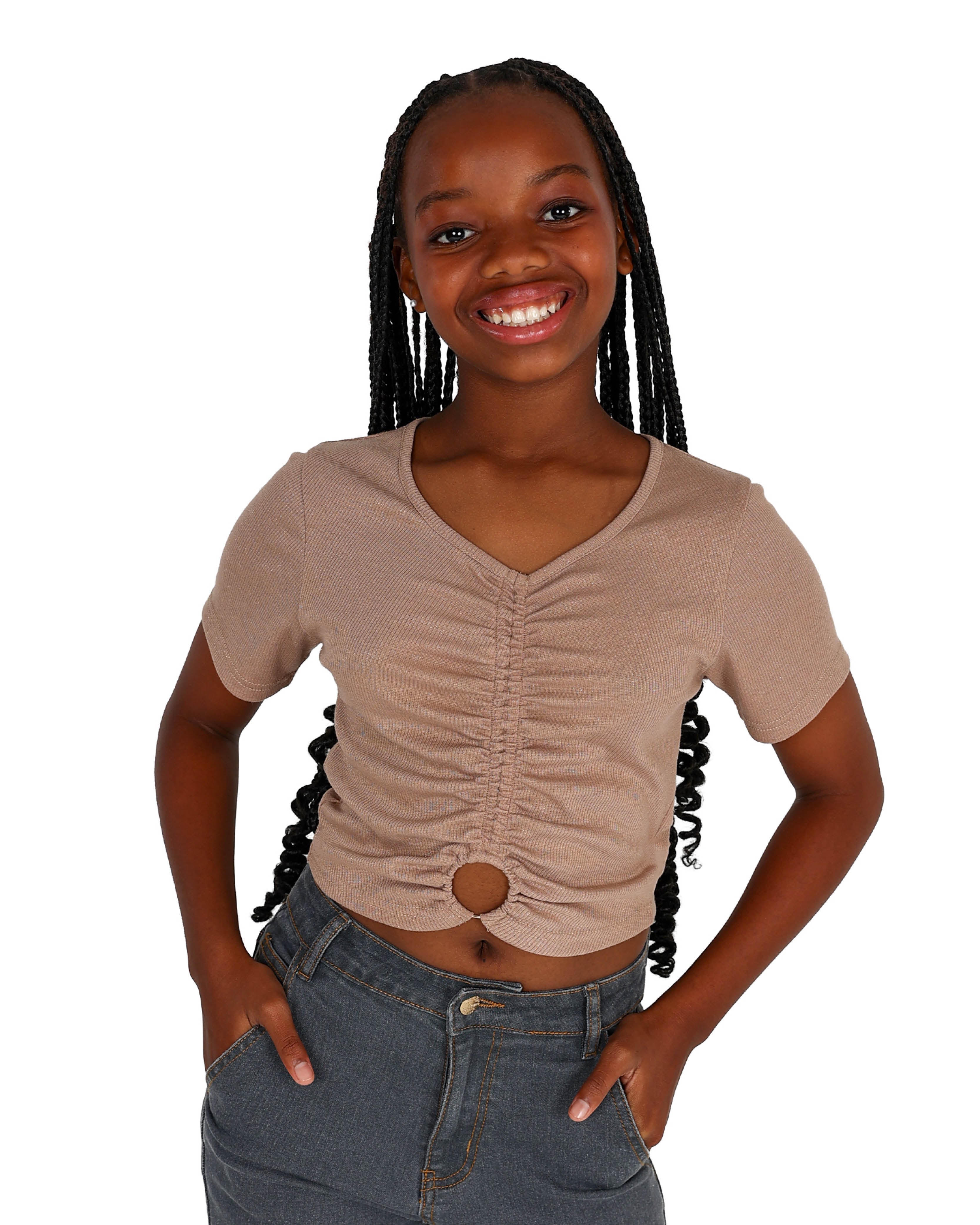 Short Sleeve Metal Trim Crop Top