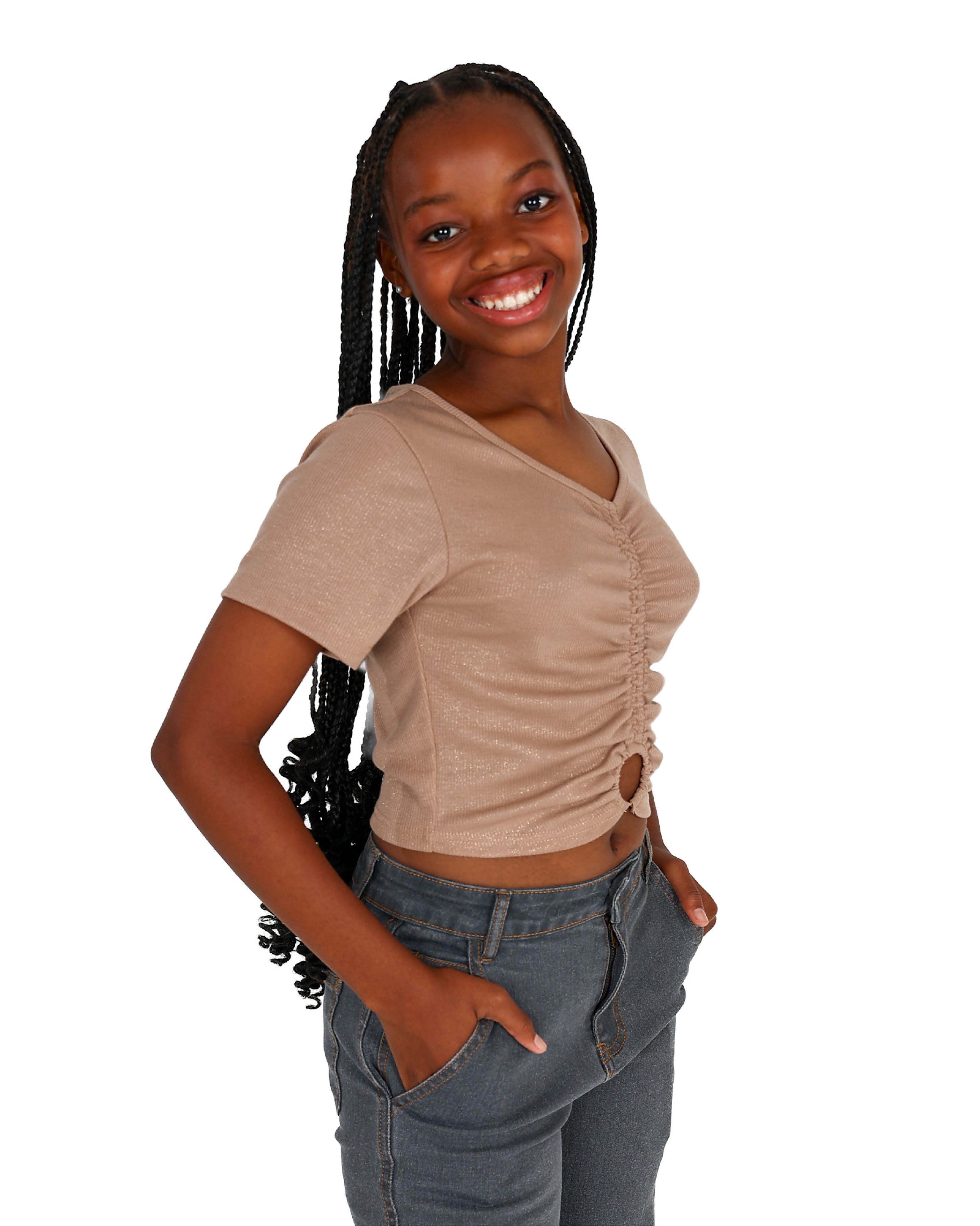 Short Sleeve Metal Trim Crop Top