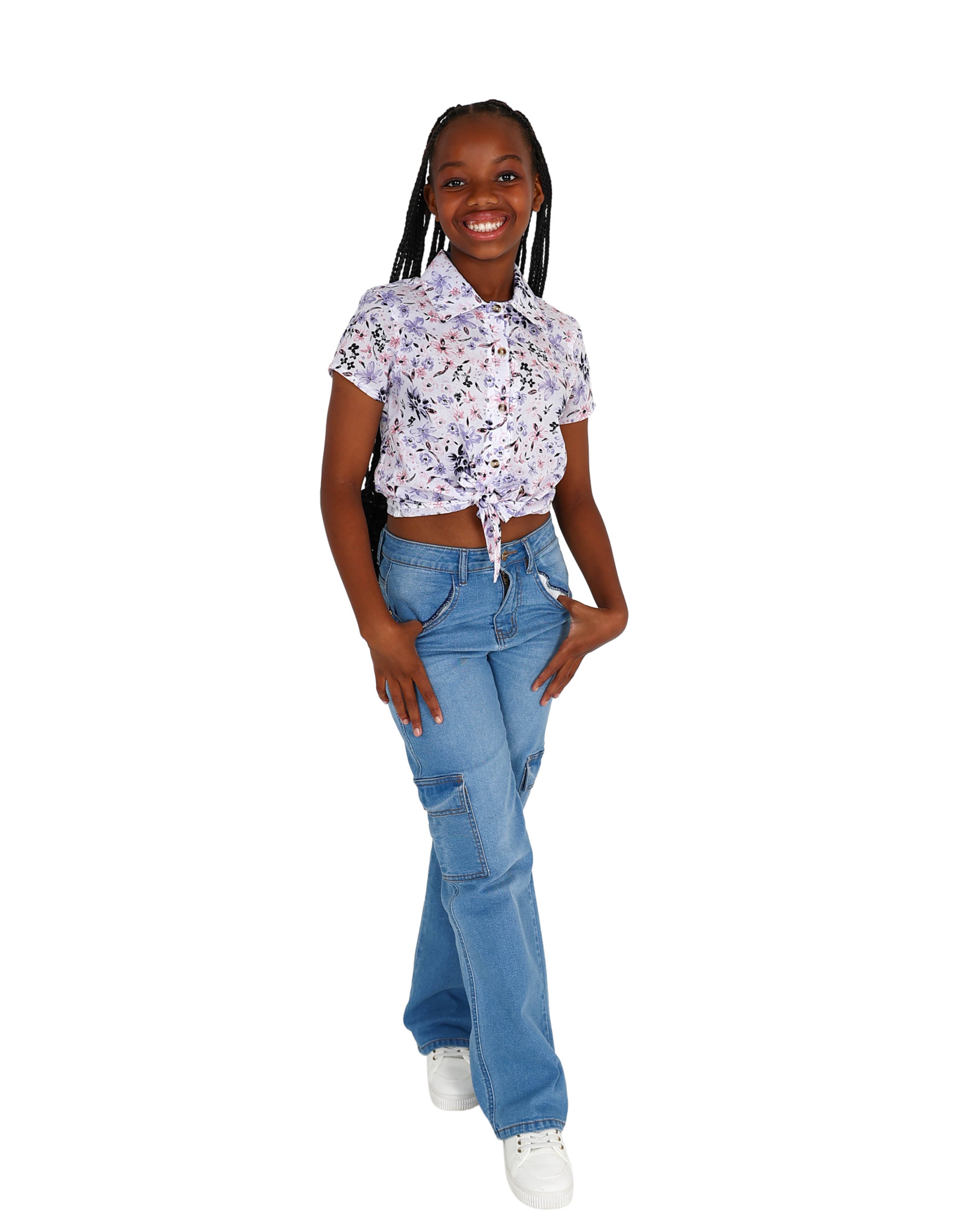Short Sleeve Floral Print Crop Shirt