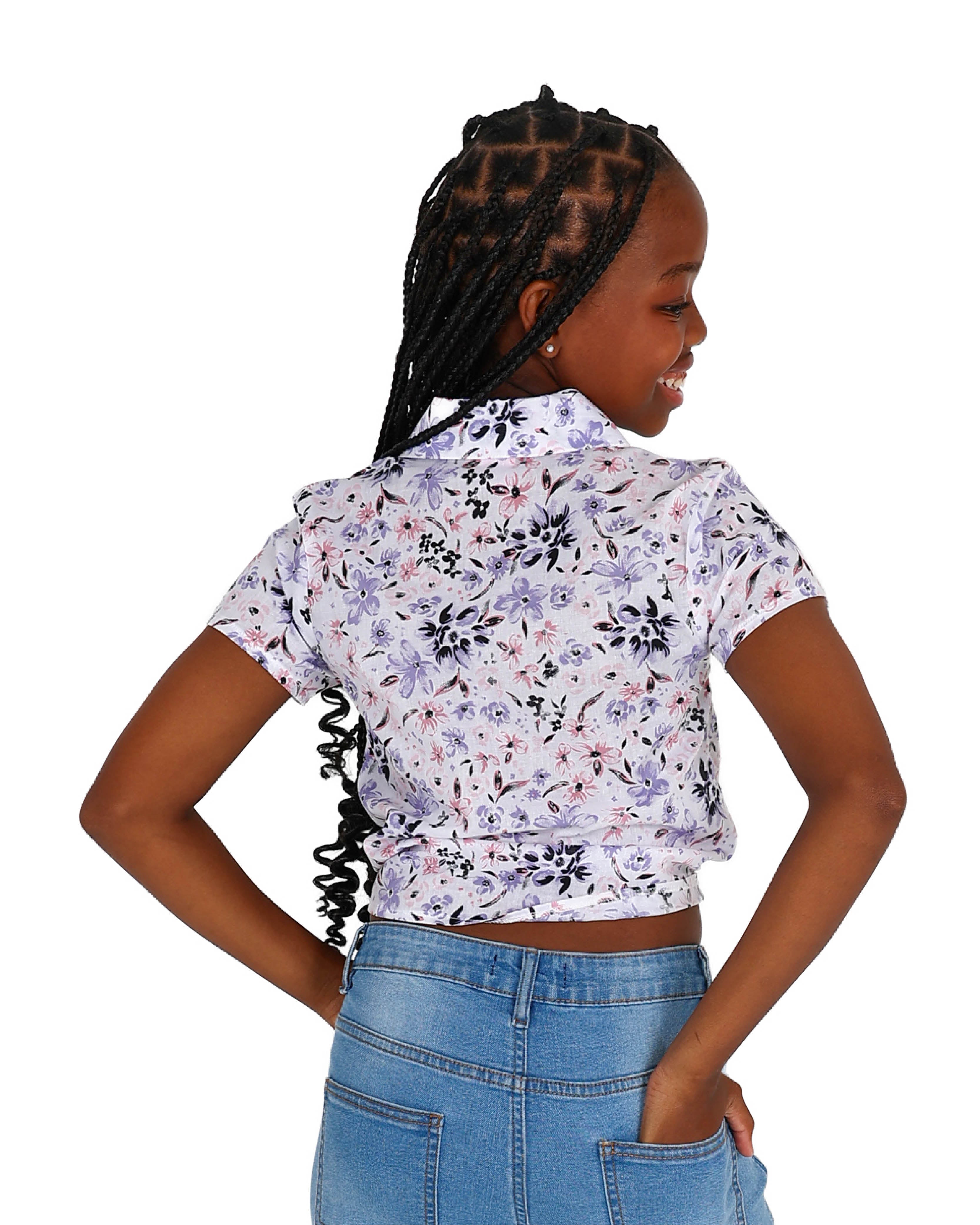 Short Sleeve Floral Print Crop Shirt