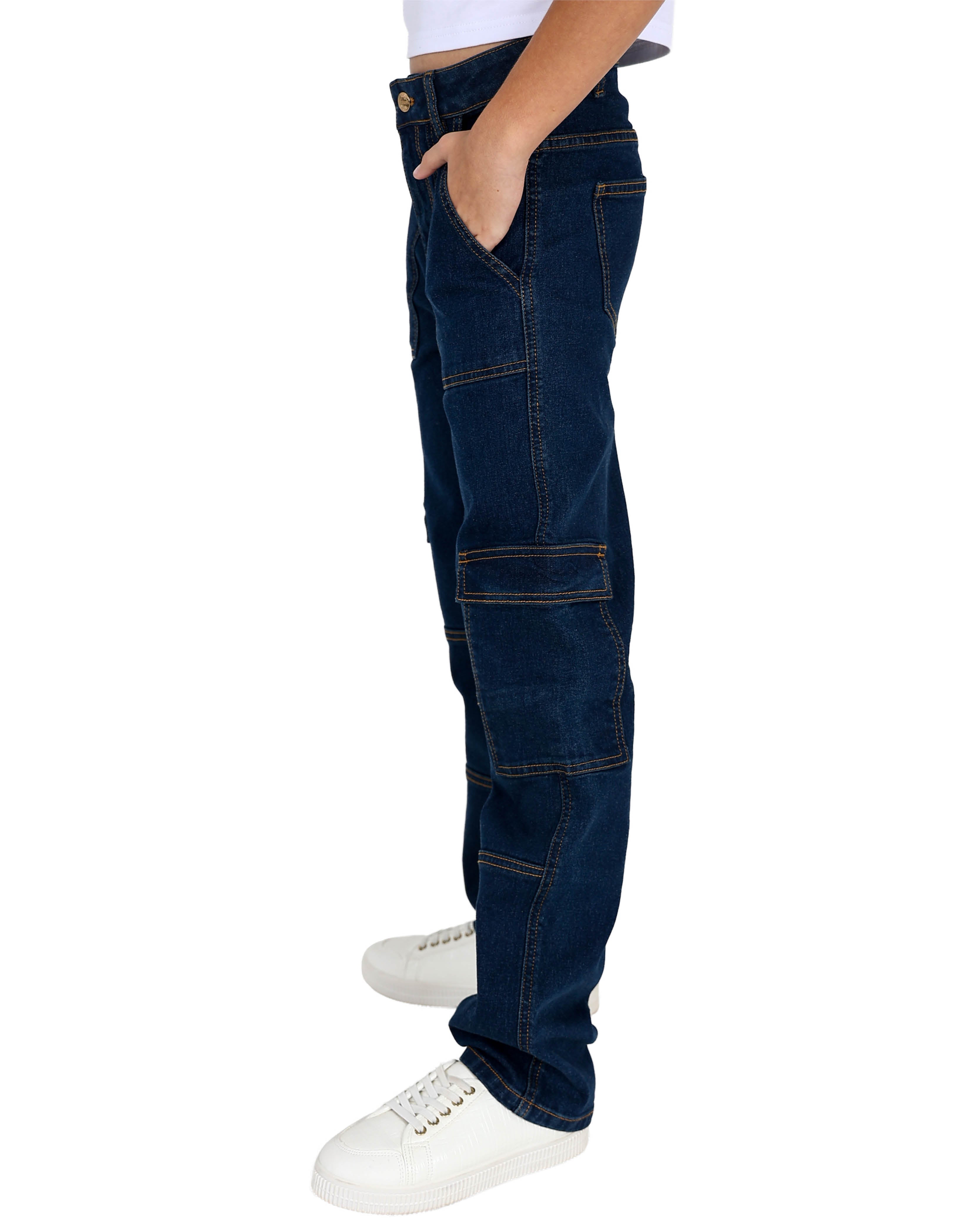 Dark Indigo Cargo Pockets Panel Jeans