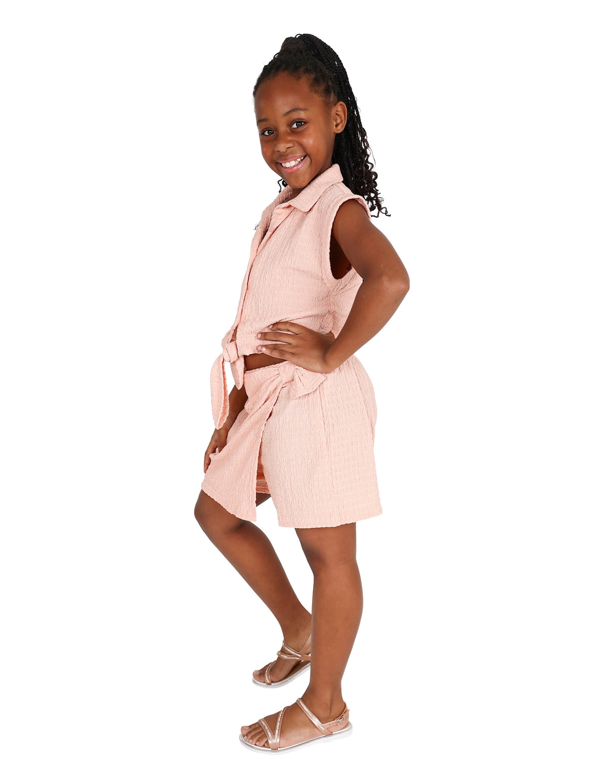 Peach Tie Detail Skort Set