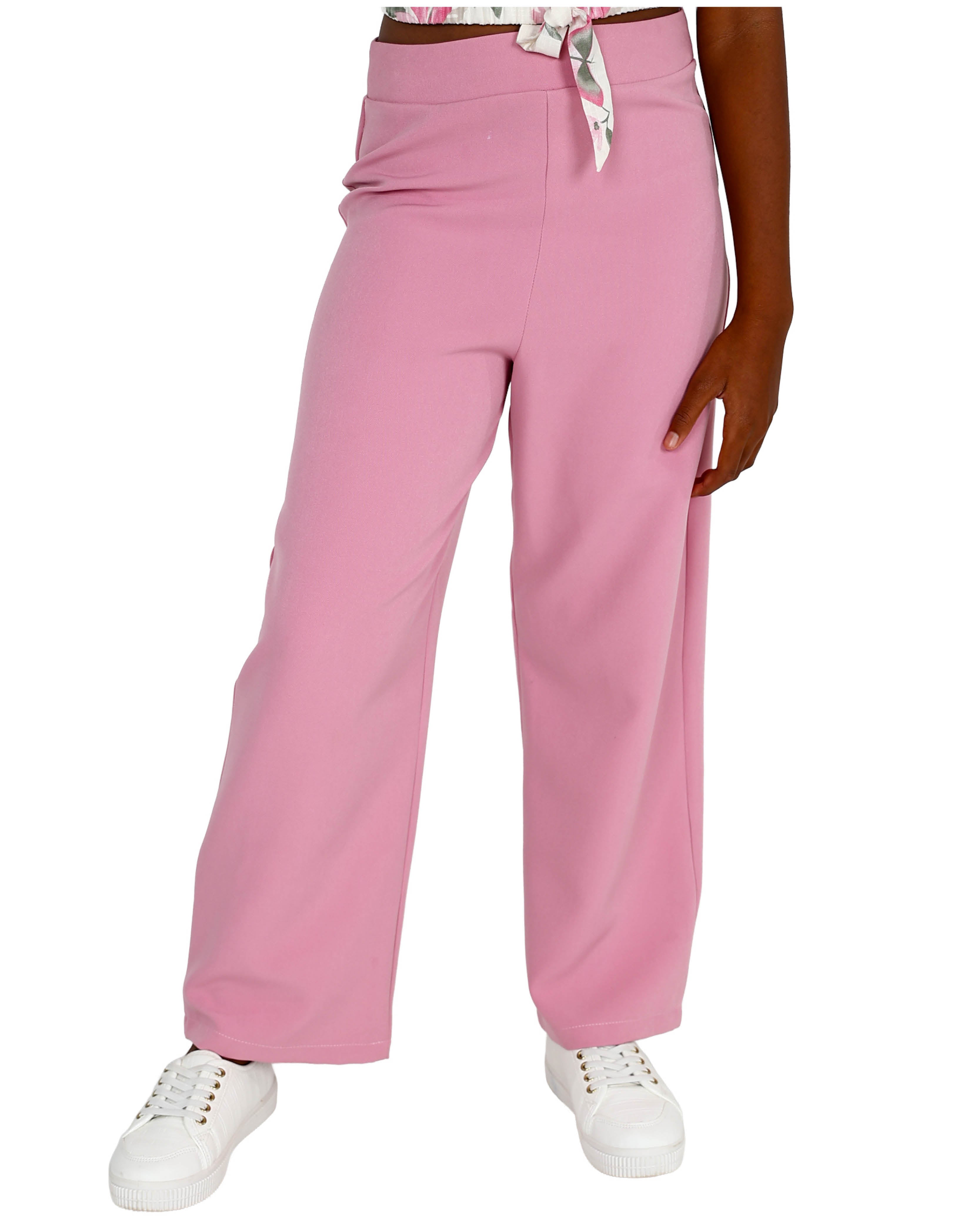 Pink Flared Leg High Waisted Pants