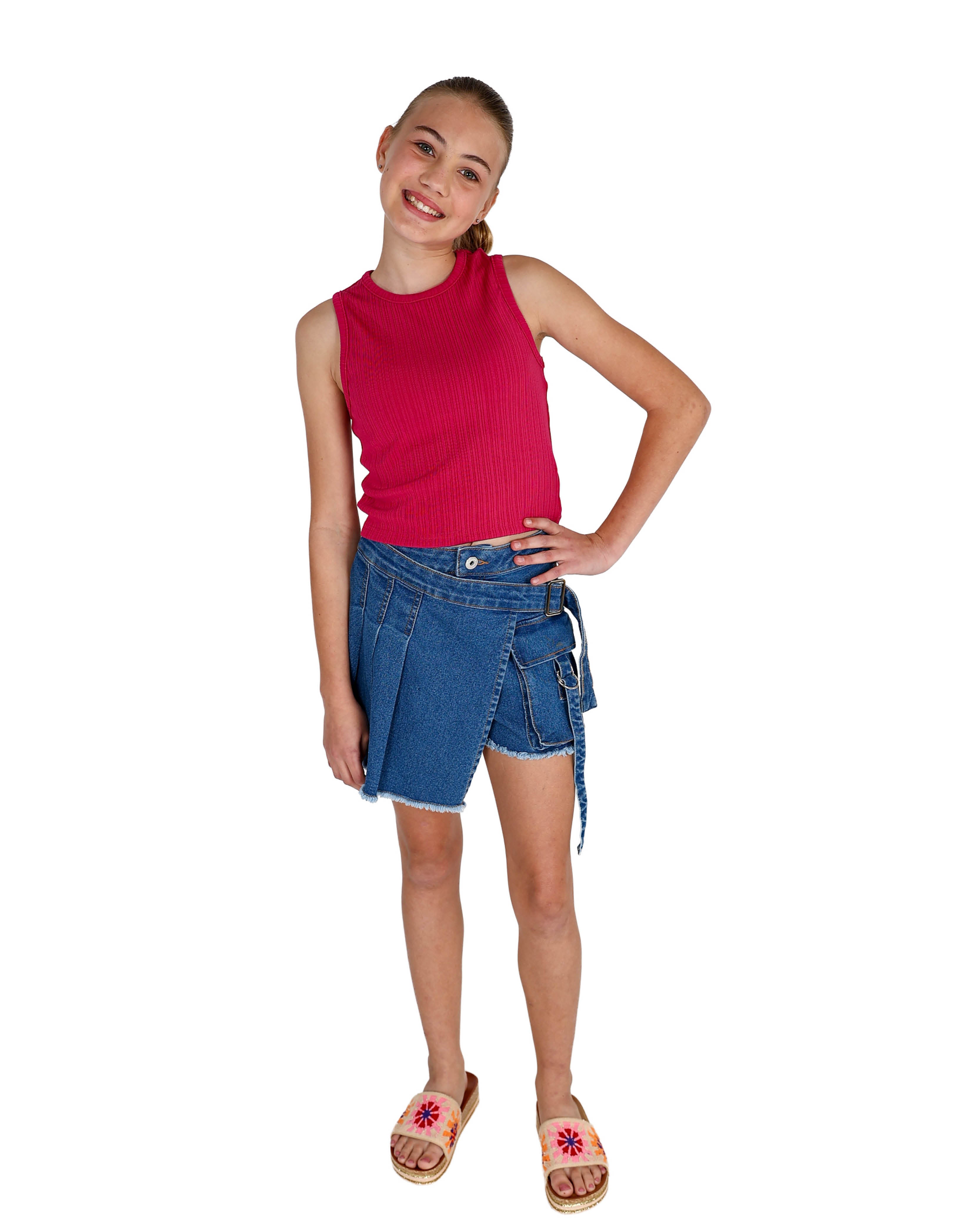 Medium Indigo Belted Skort