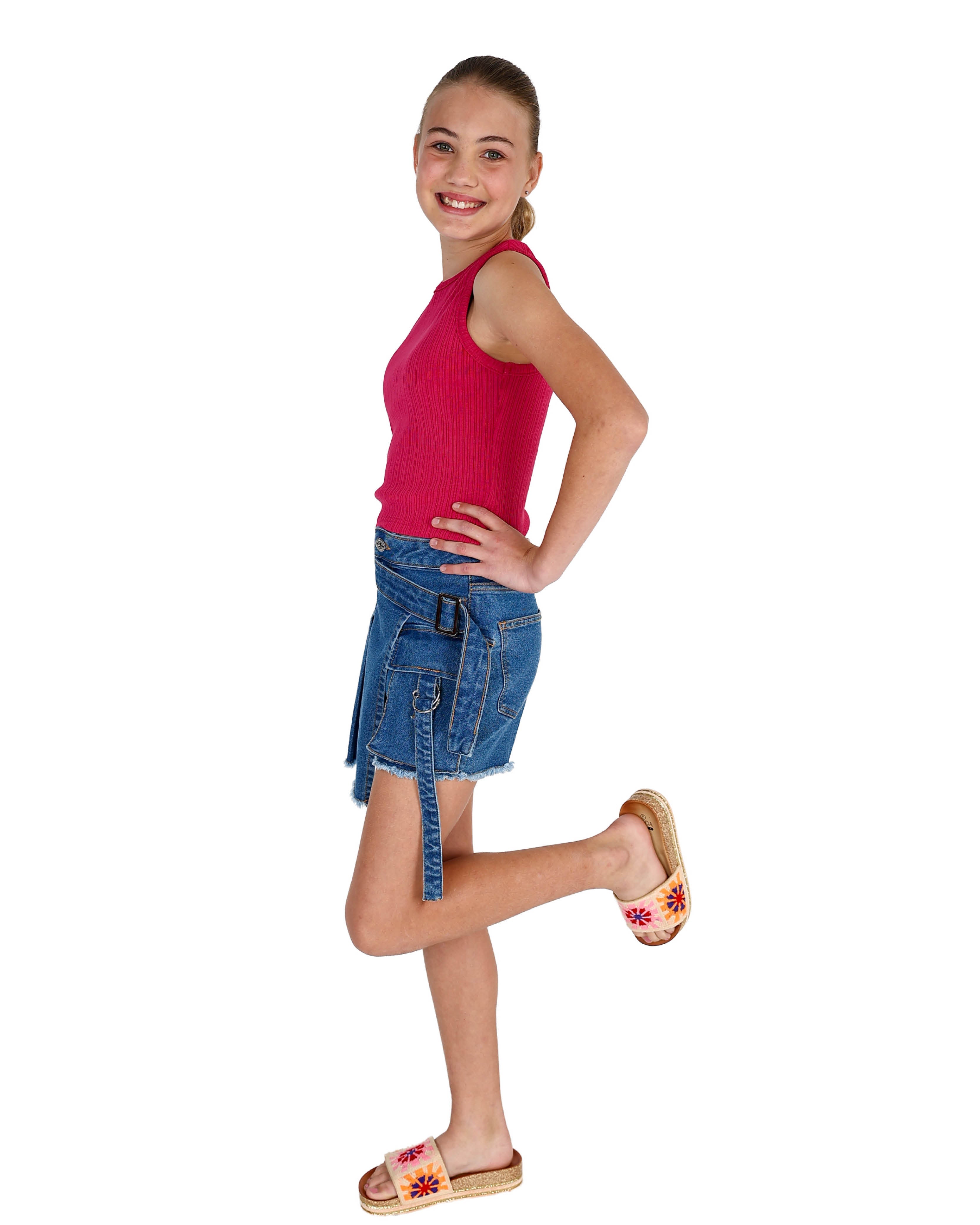 Medium Indigo Belted Skort
