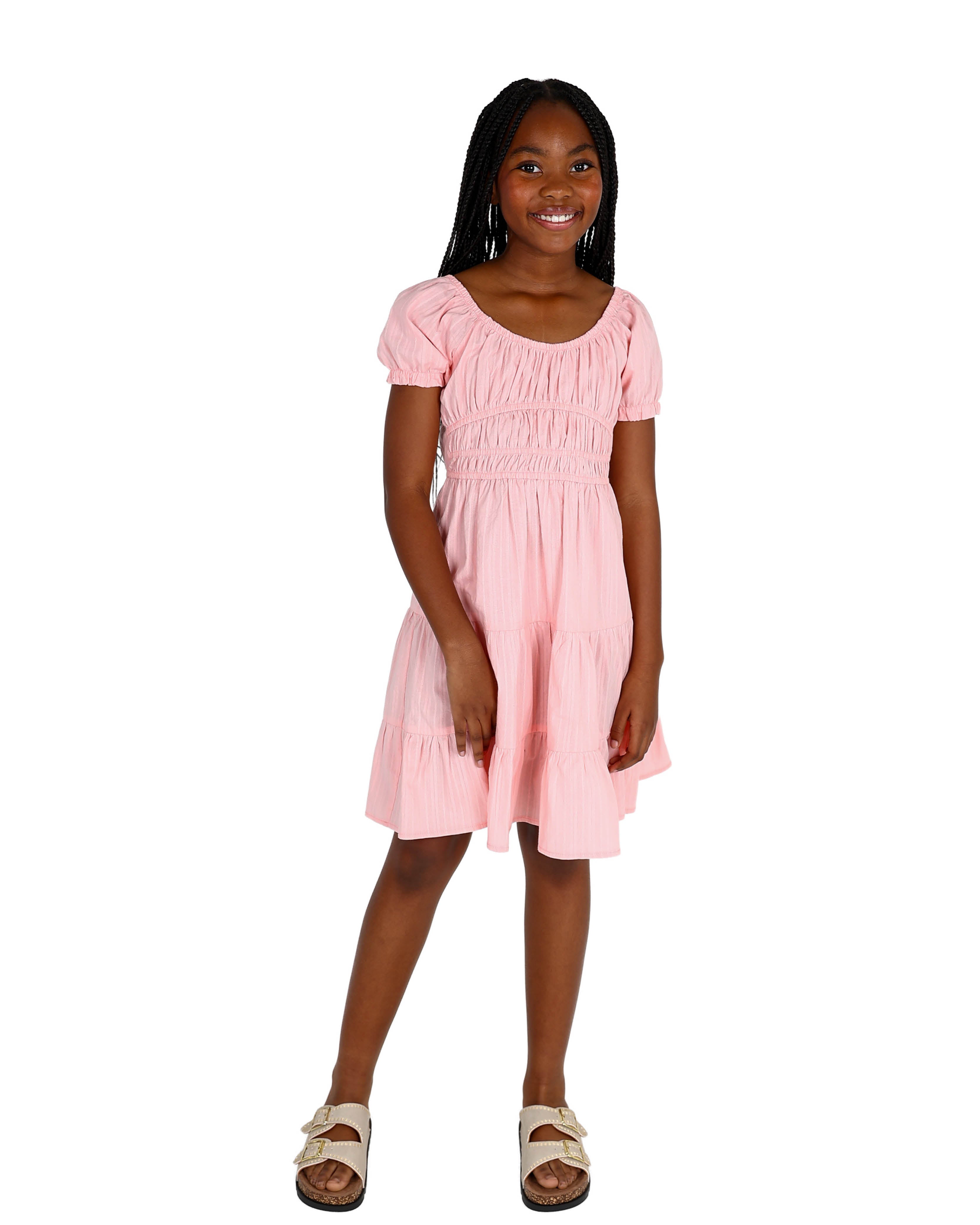 Textured Short Sleeve Tiered Dress