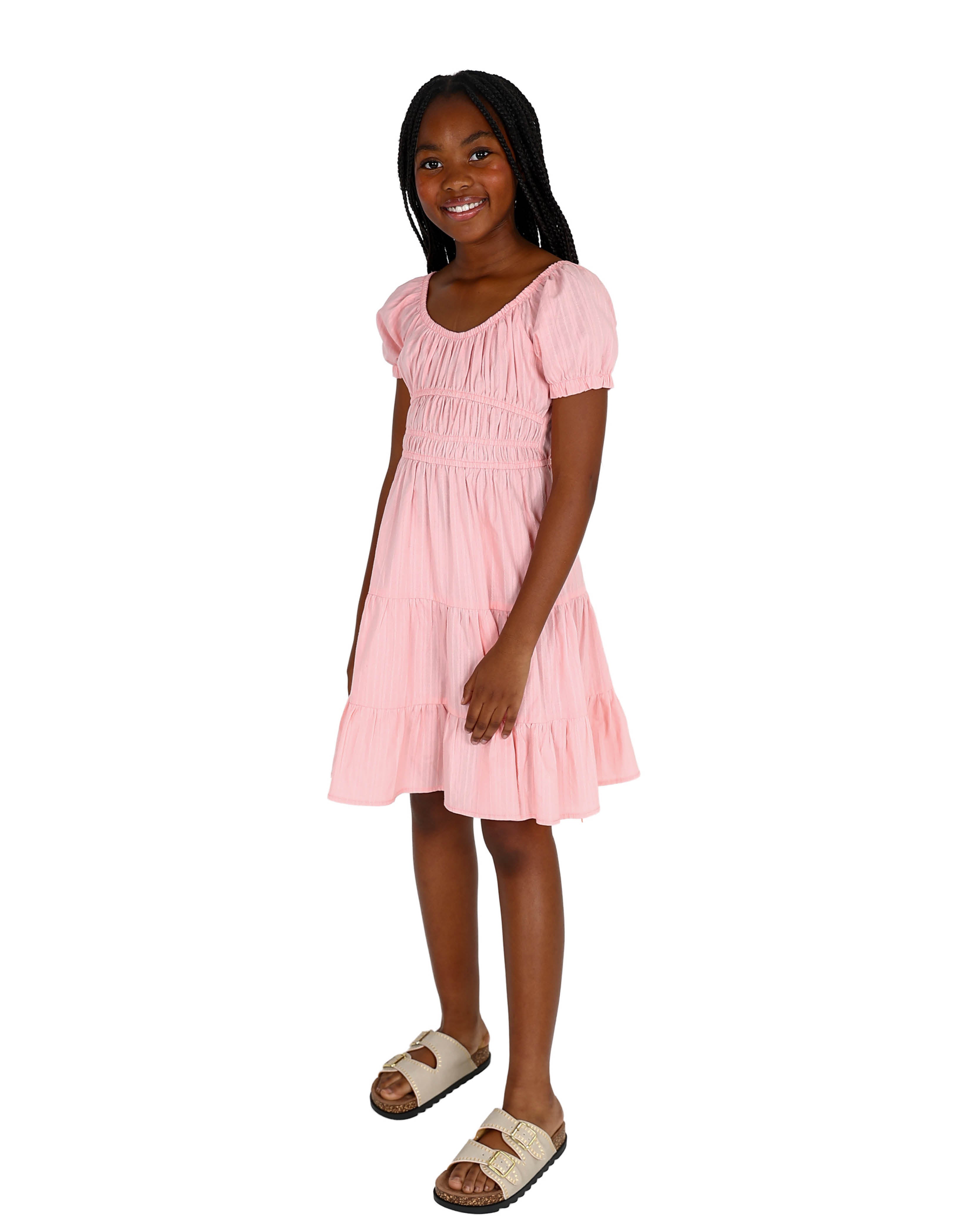 Textured Short Sleeve Tiered Dress