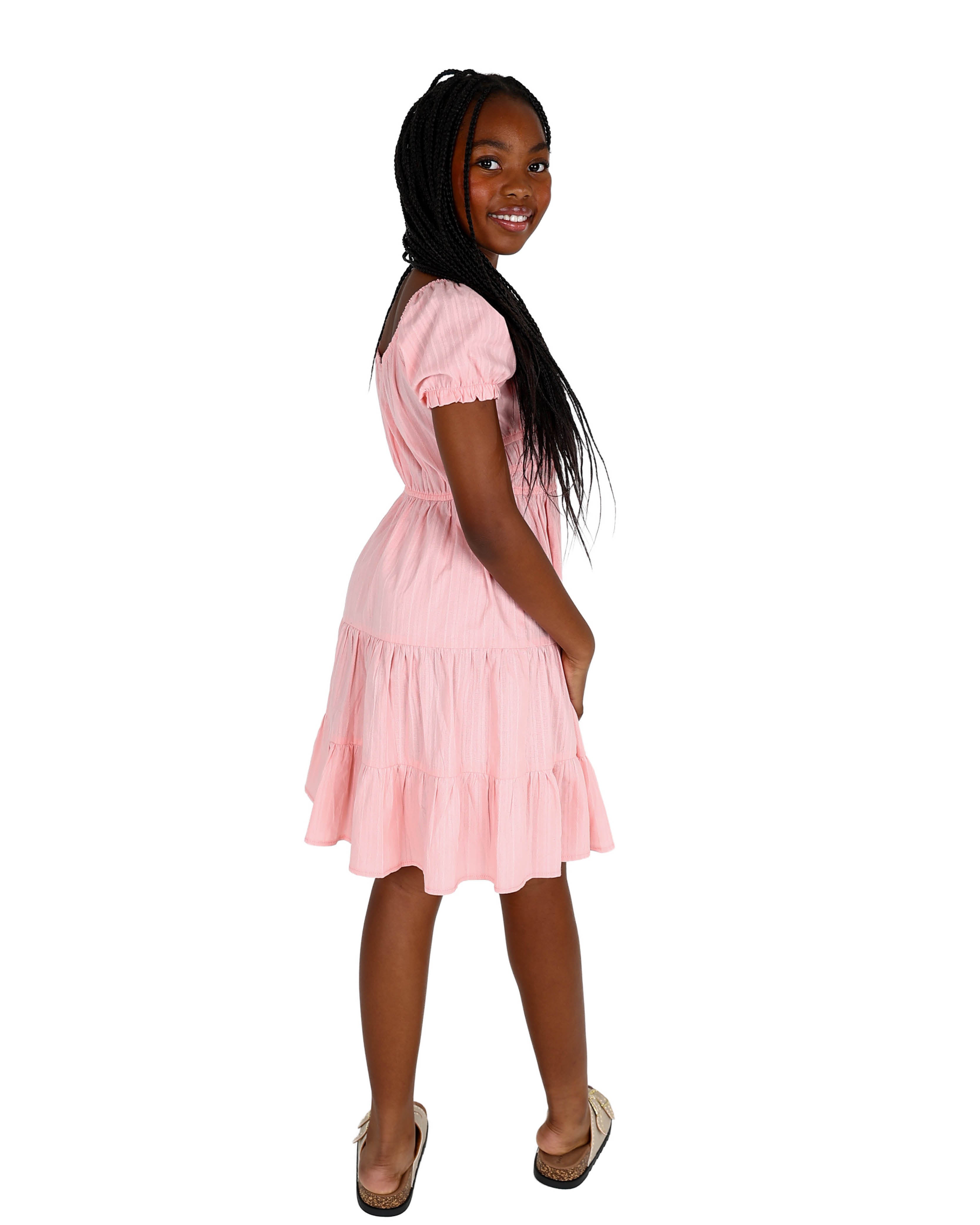Textured Short Sleeve Tiered Dress