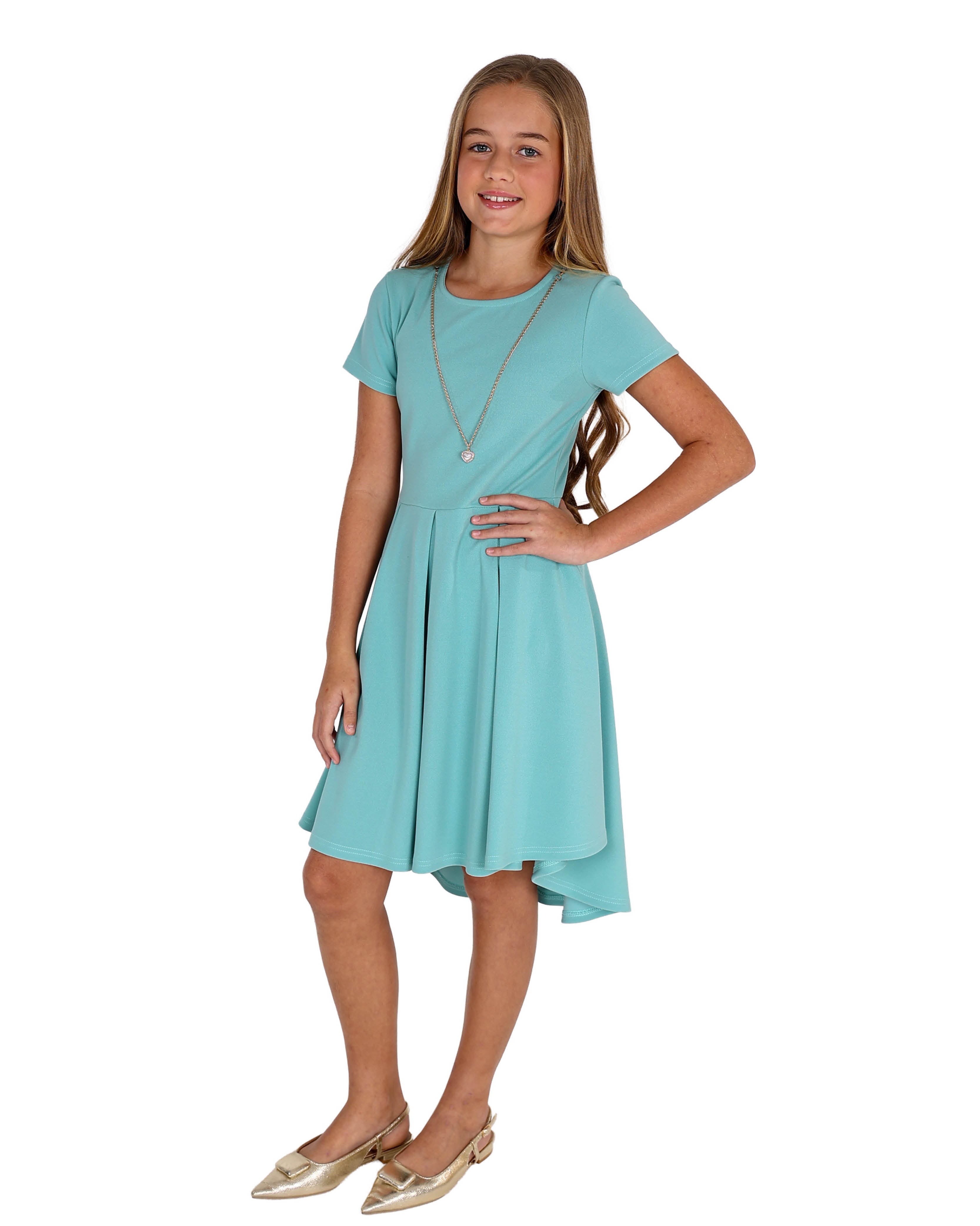Short Sleeve High-Low Pleated Party Dress