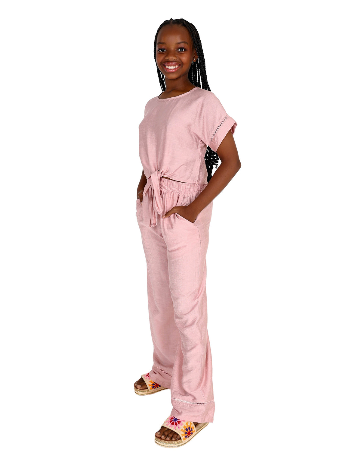Pink Ladder Lace Inset Pants Set