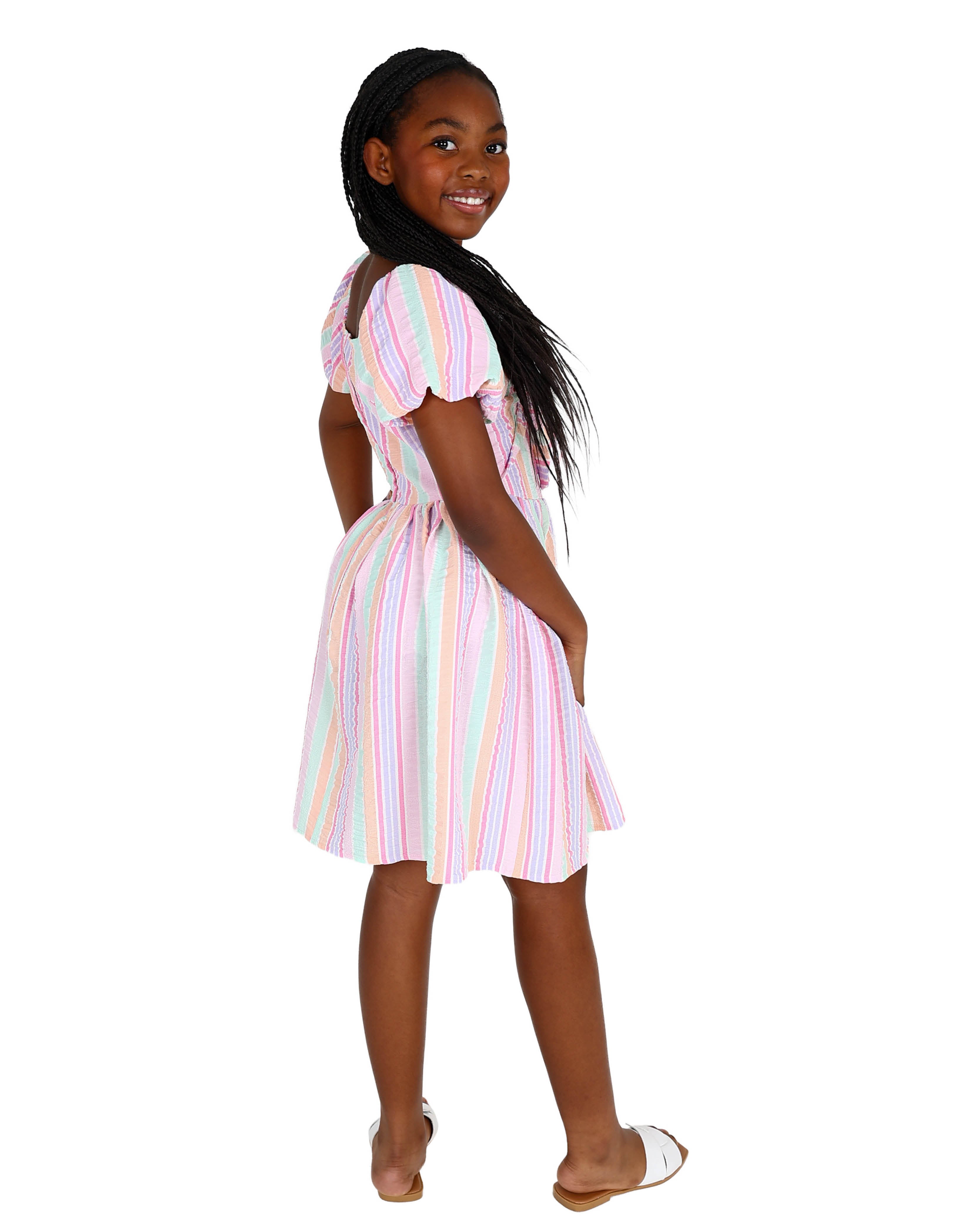 Bow Detail Pastel Striped Dress