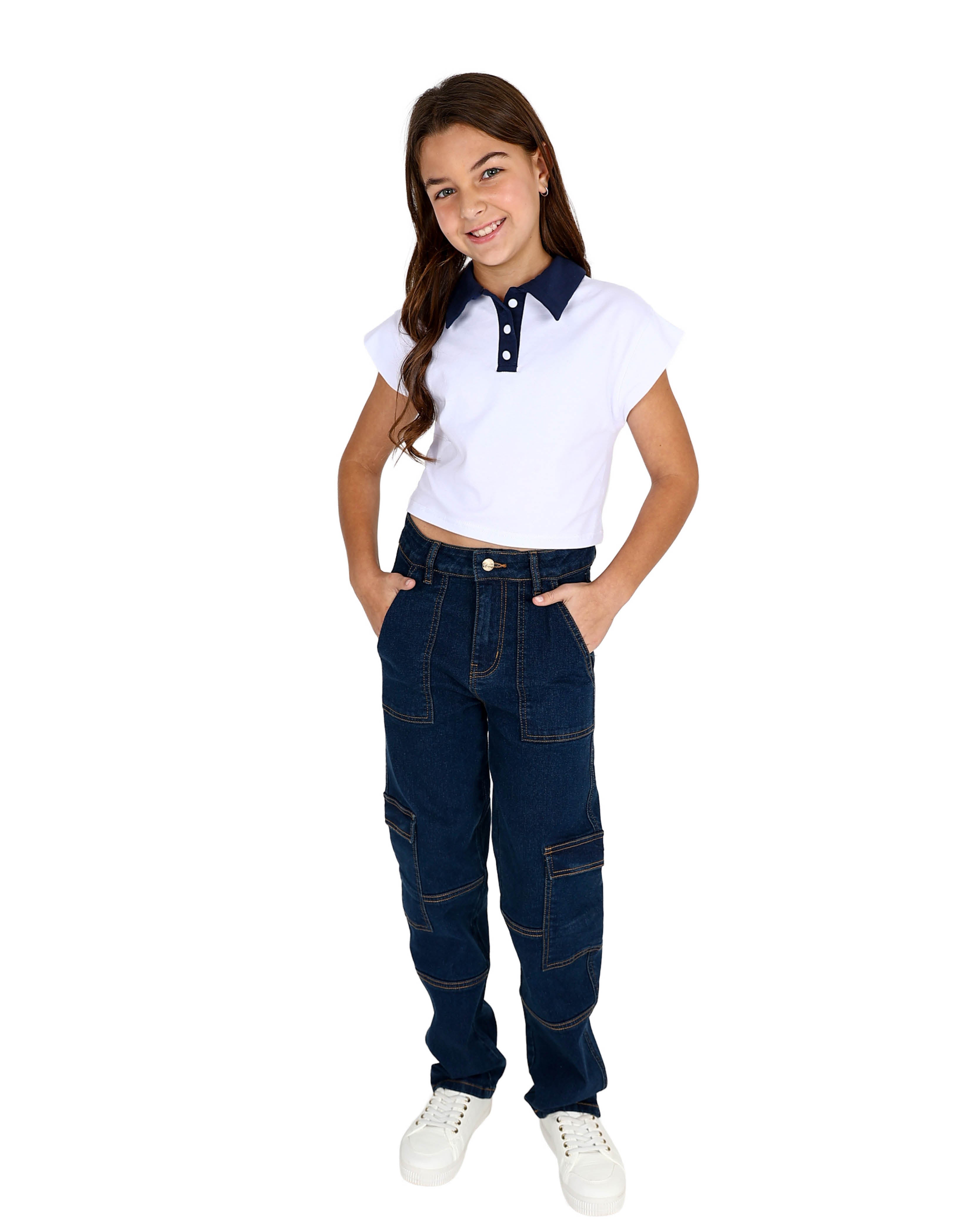 Short Sleeve Polo Collar Crop Top