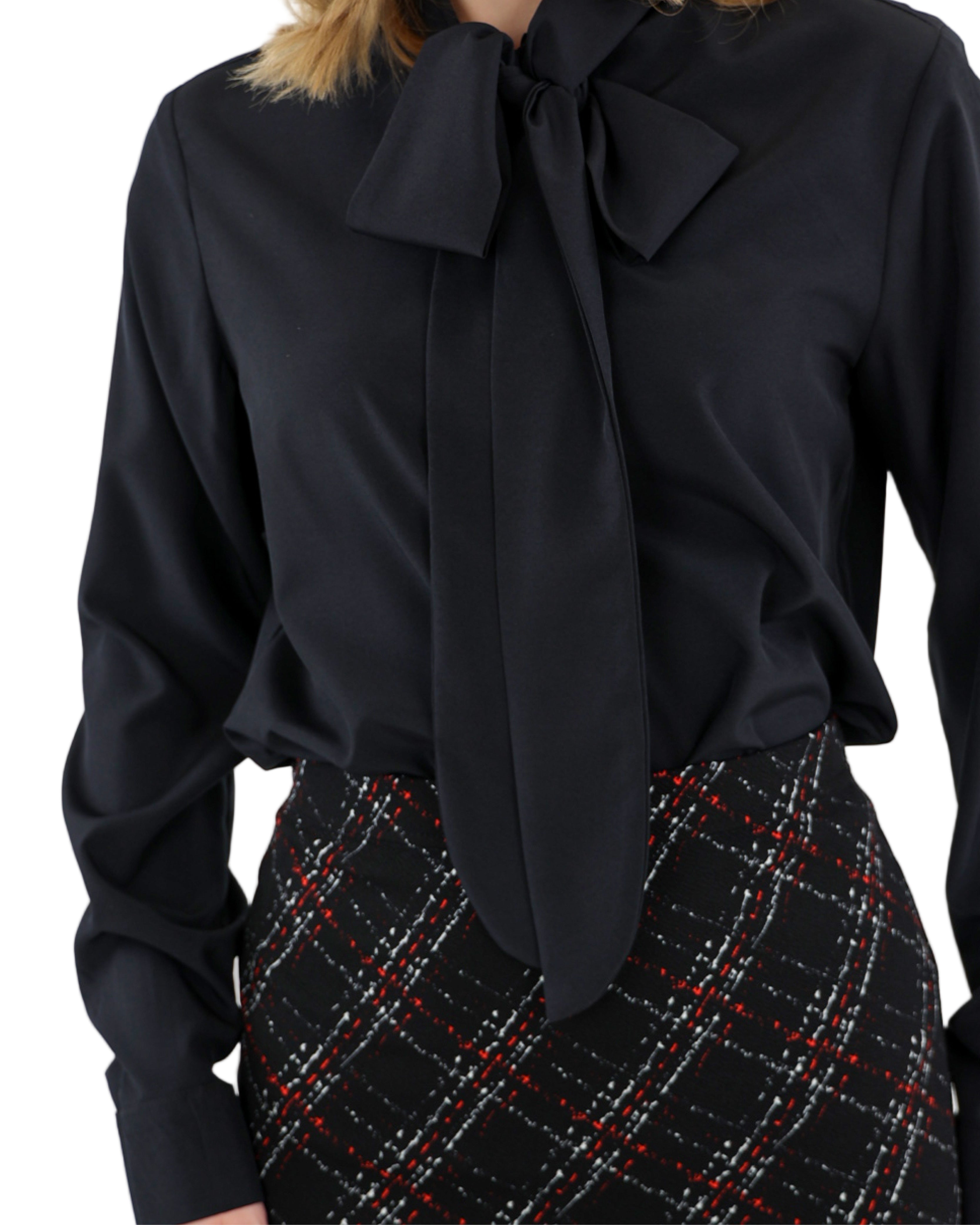 Black Long Sleeve Kitty Bow Blouse